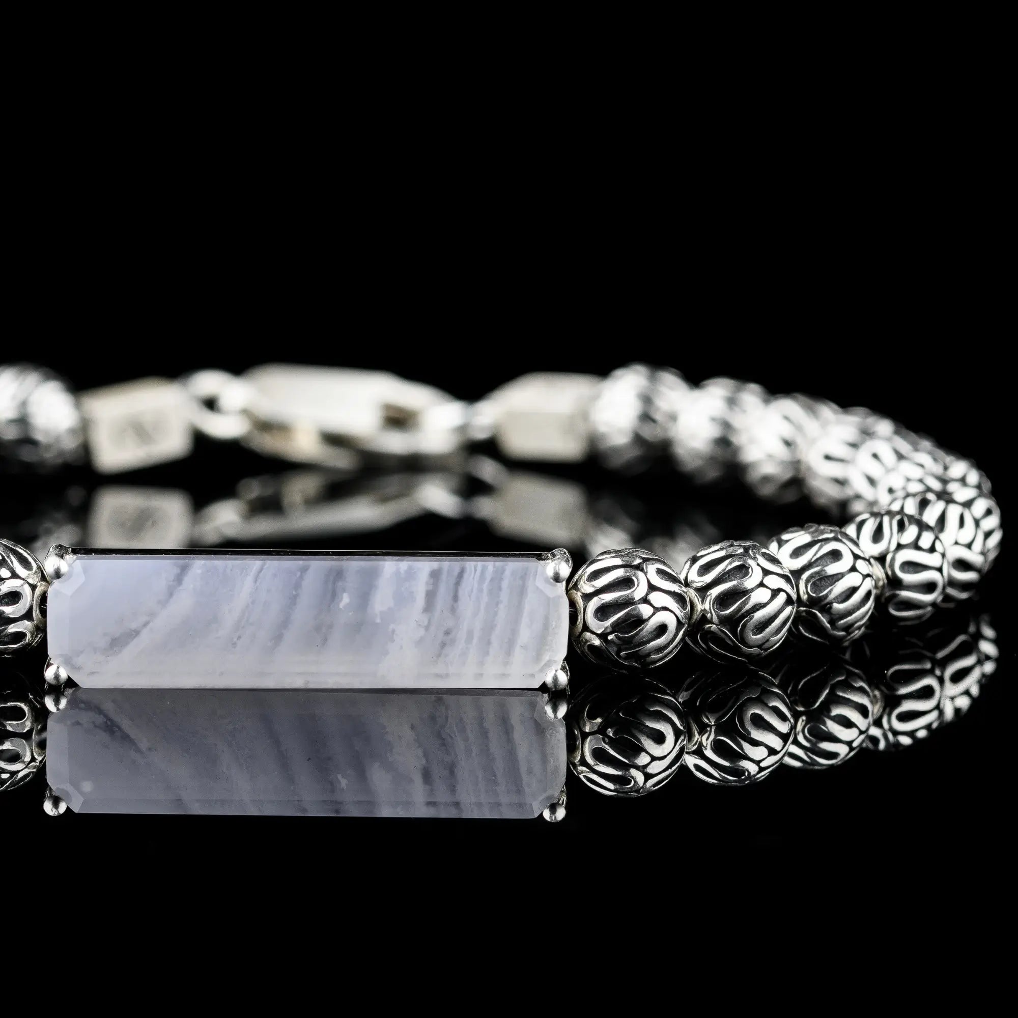 Blue Lace Agate - Silver Bracelet III (6mm)