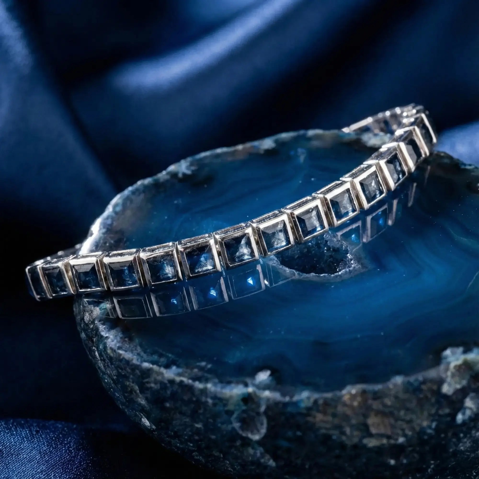 Blue Sapphire - Silver Tennis Bracelet II