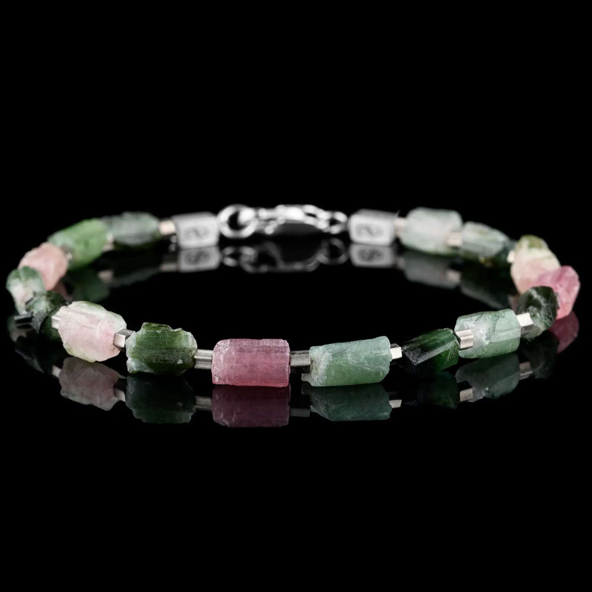 Raw Pink Green Watermelon Tourmaline Bracelet I (7-10mm)