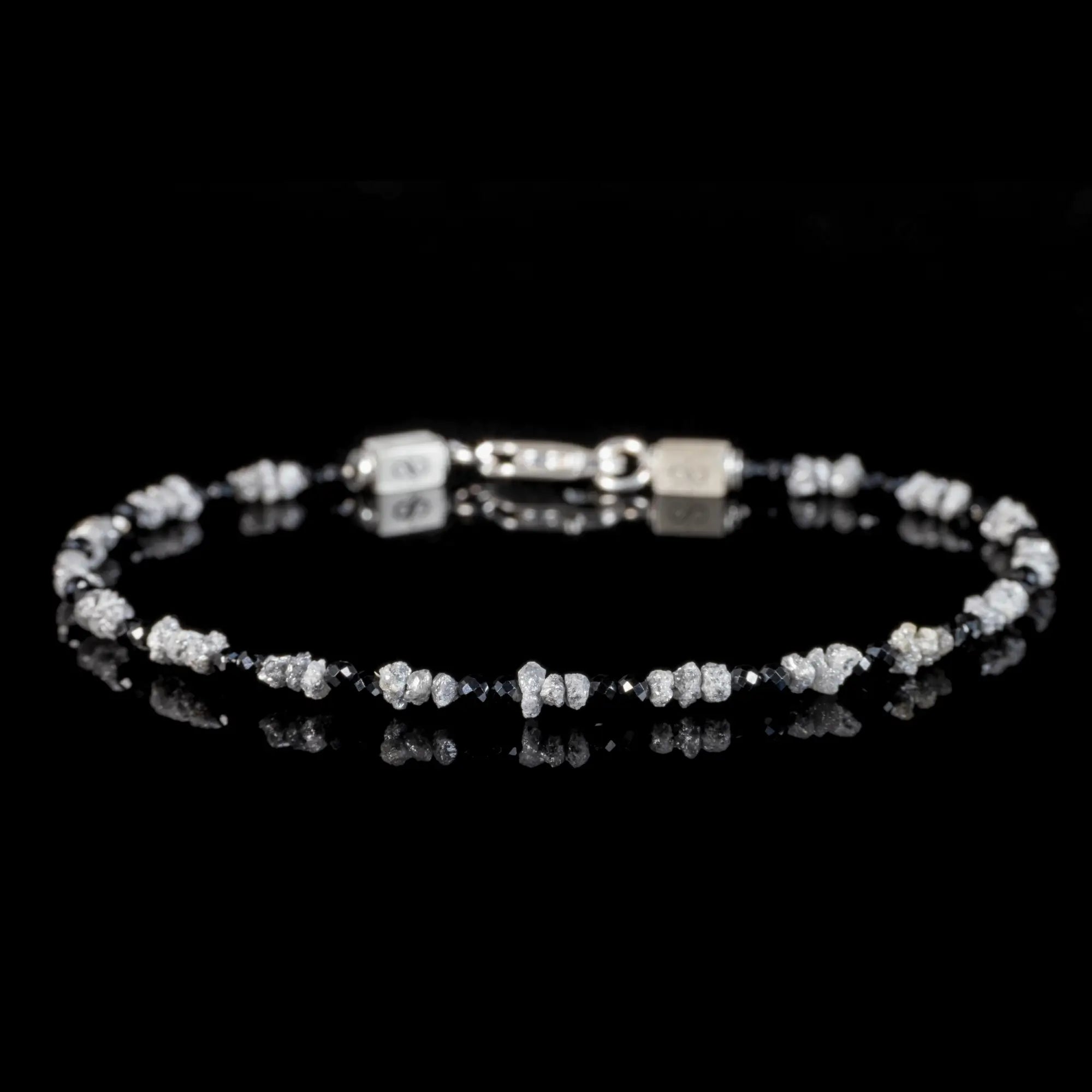 Raw Silvery Diamond - Black Spinel Bracelet II (2-3mm)