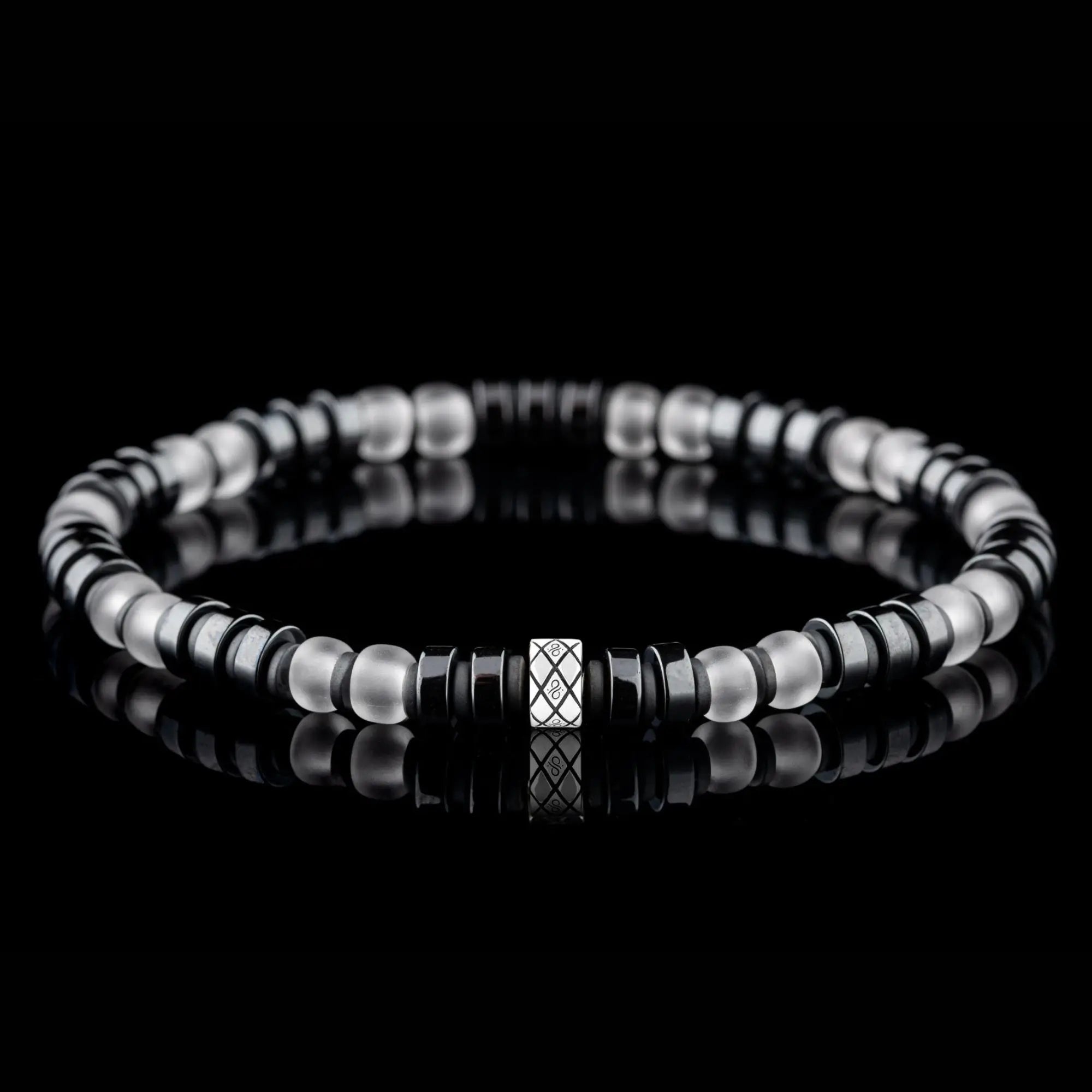 Dark Hematite White Bracelet III (6mm)