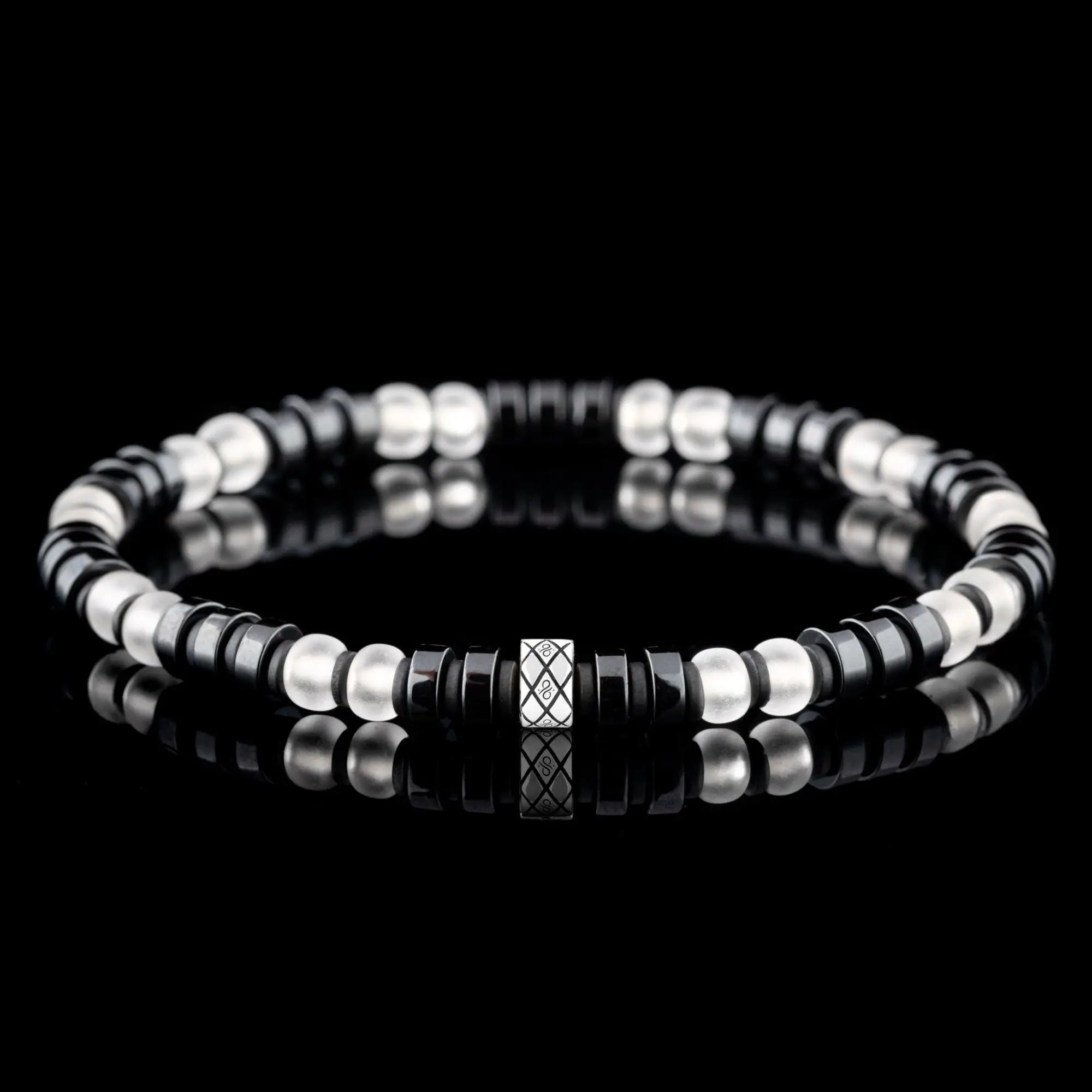Dark Hematite White Bracelet II (6mm)