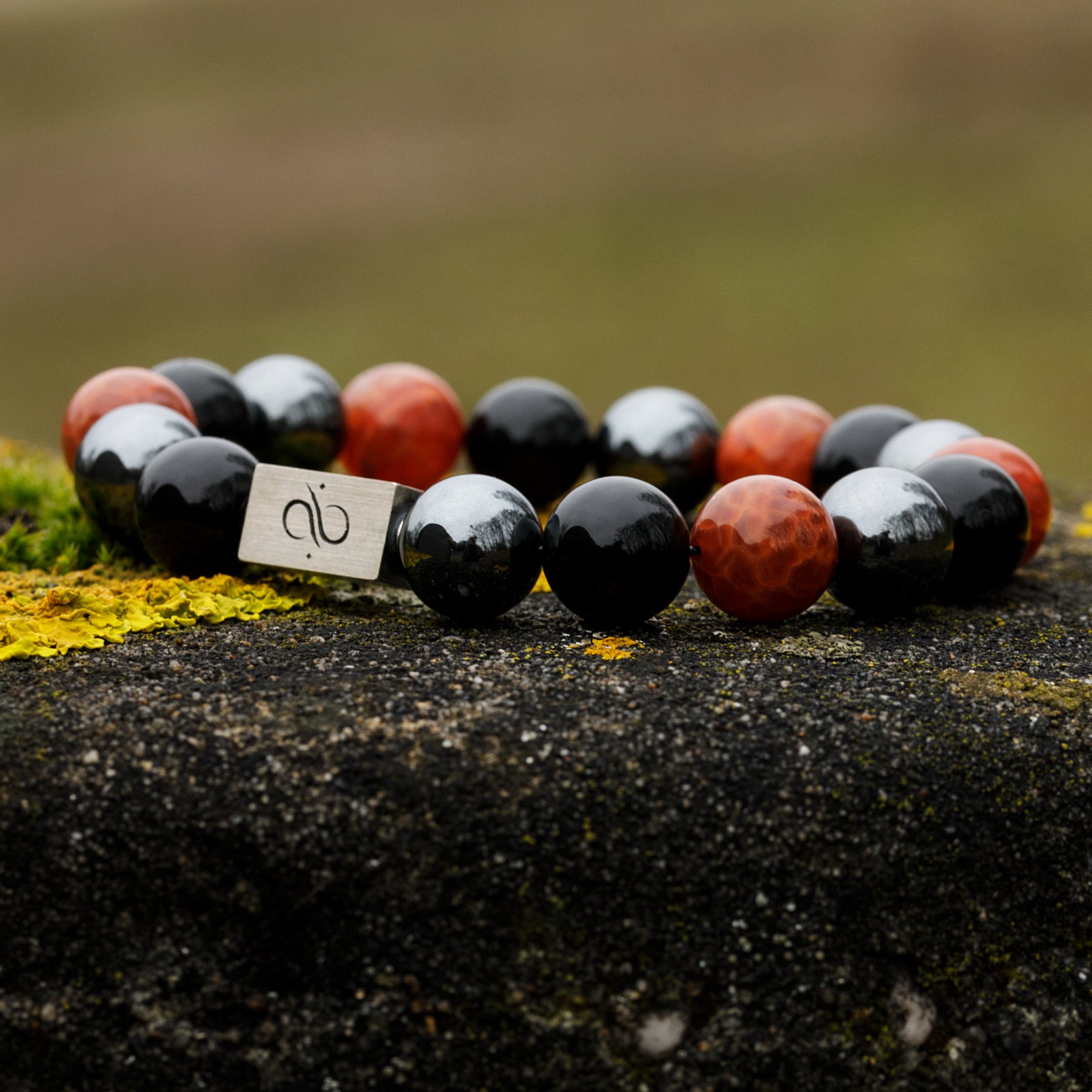 Classic Fire Agate Mixed, 12mm, Silver bracelet (6837636923446)