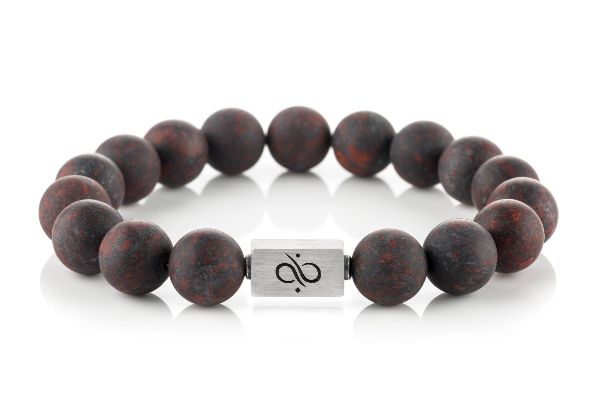 Classic Matte Brecciated Jasper, 12mm, Silver bracelet (6837635416118)
