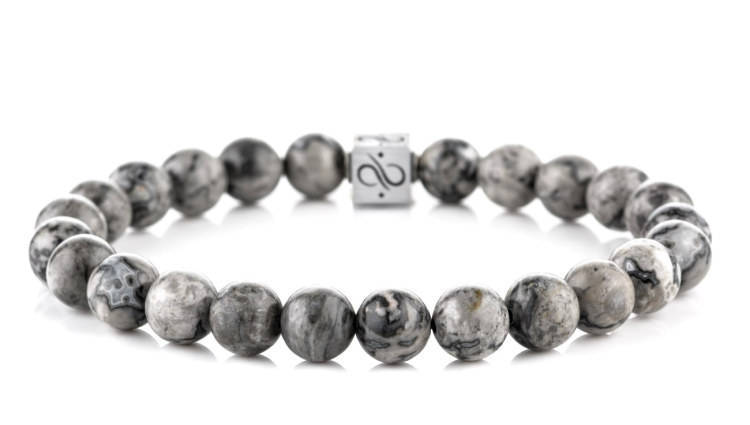 Classic Picasso Jasper, 8mm, Silver bracelet (6837632237622)