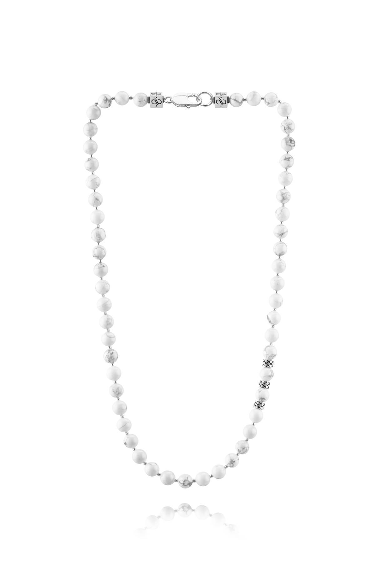 Prime Howlite and Silver, 8mm, Silver necklace (2107951710262)