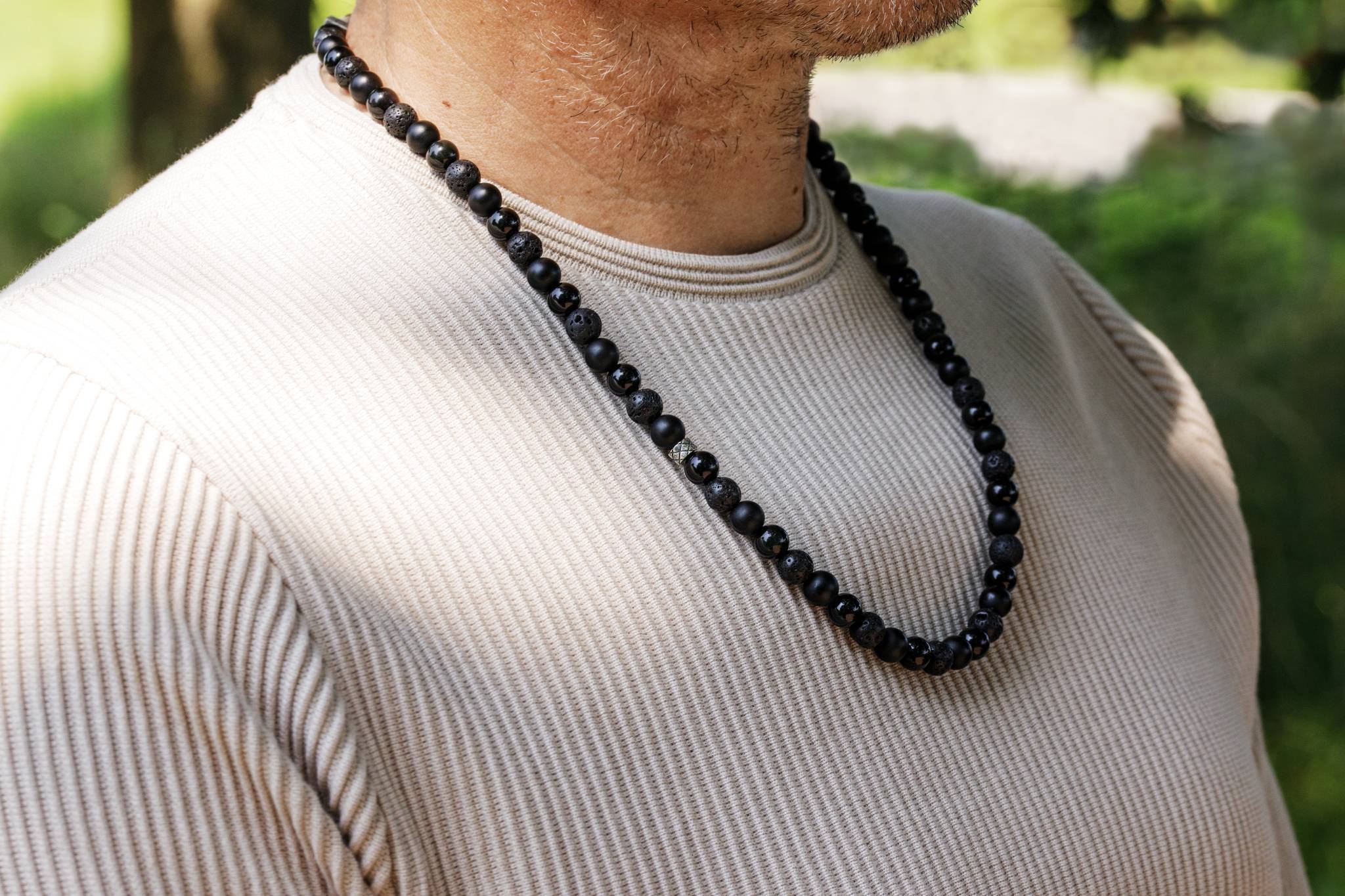 Prime Black Mixed, 8mm, Silver necklace (6611830997046)