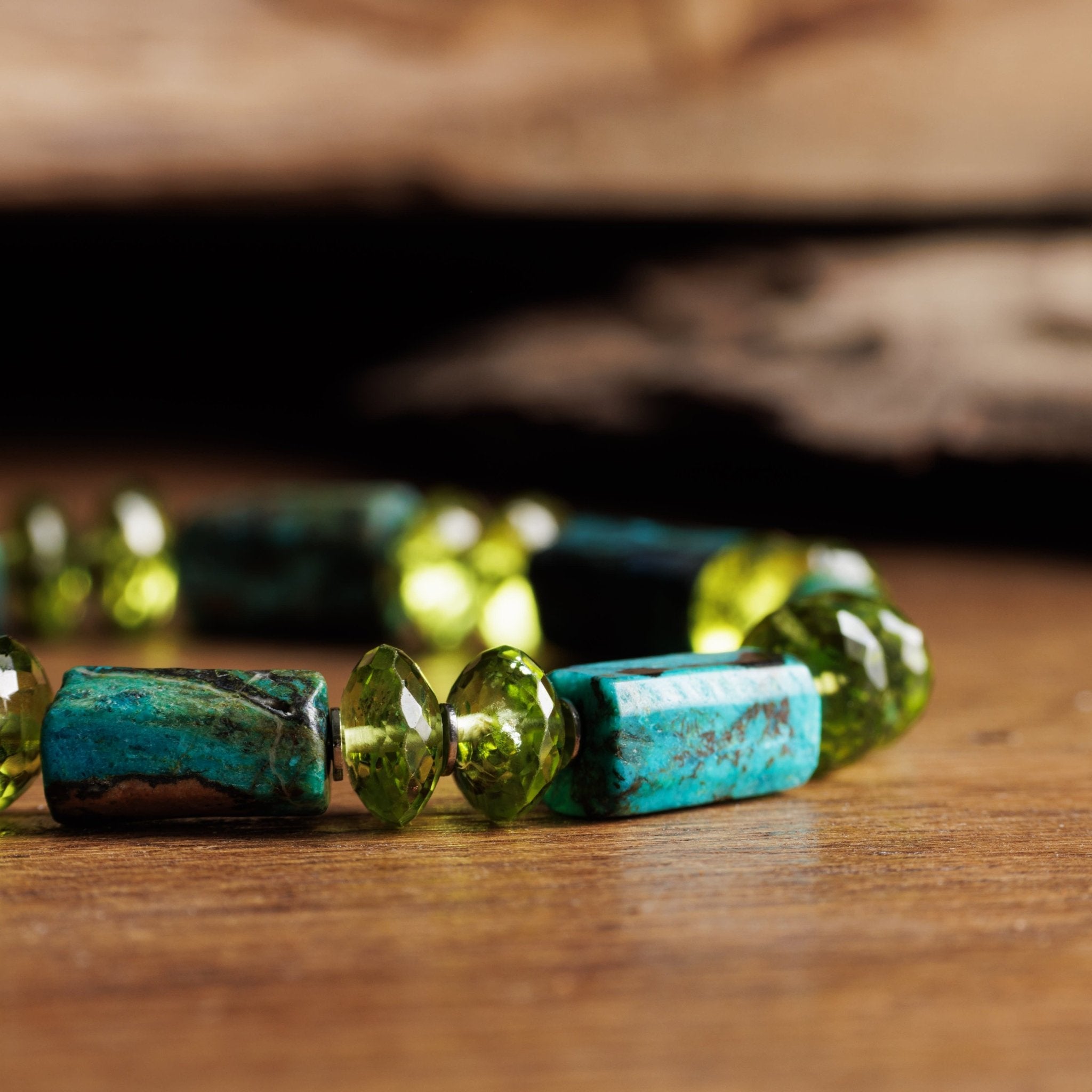 Chrysocolla Azurite - Peridot Bracelet I (6-8mm)