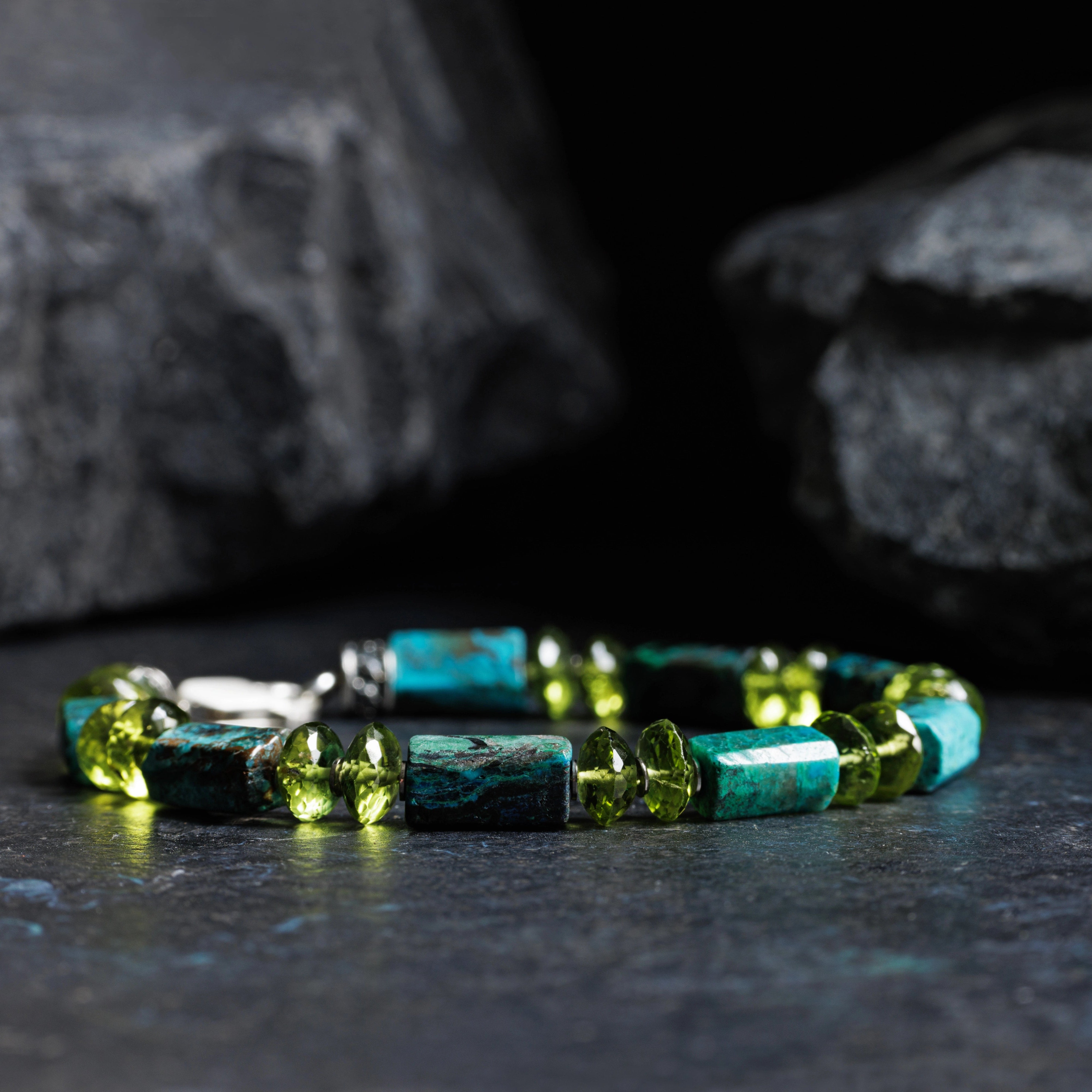 Chrysocolla Azurite - Peridot Bracelet I (6-8mm)