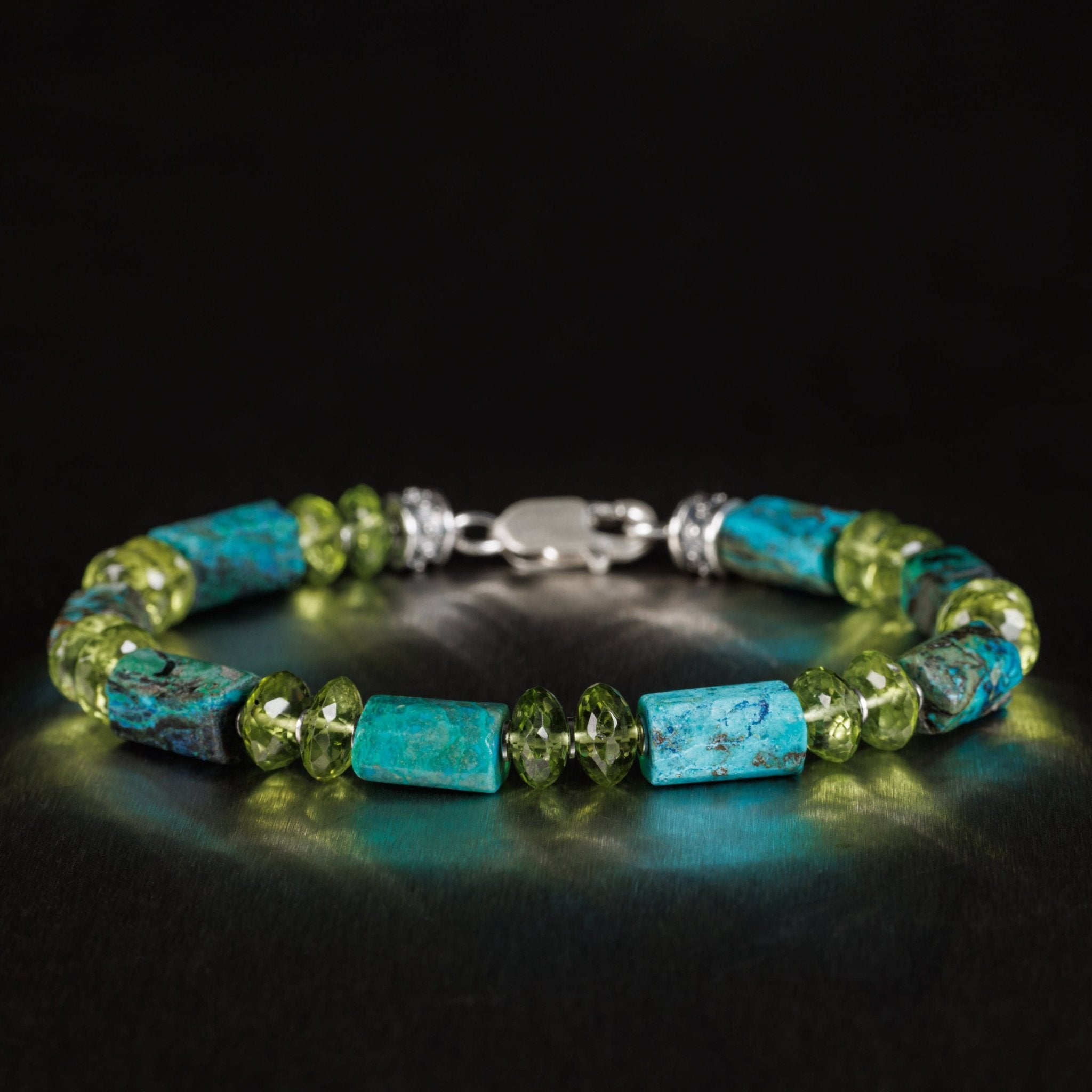 Chrysocolla Azurite - Peridot Bracelet I (6-8mm)