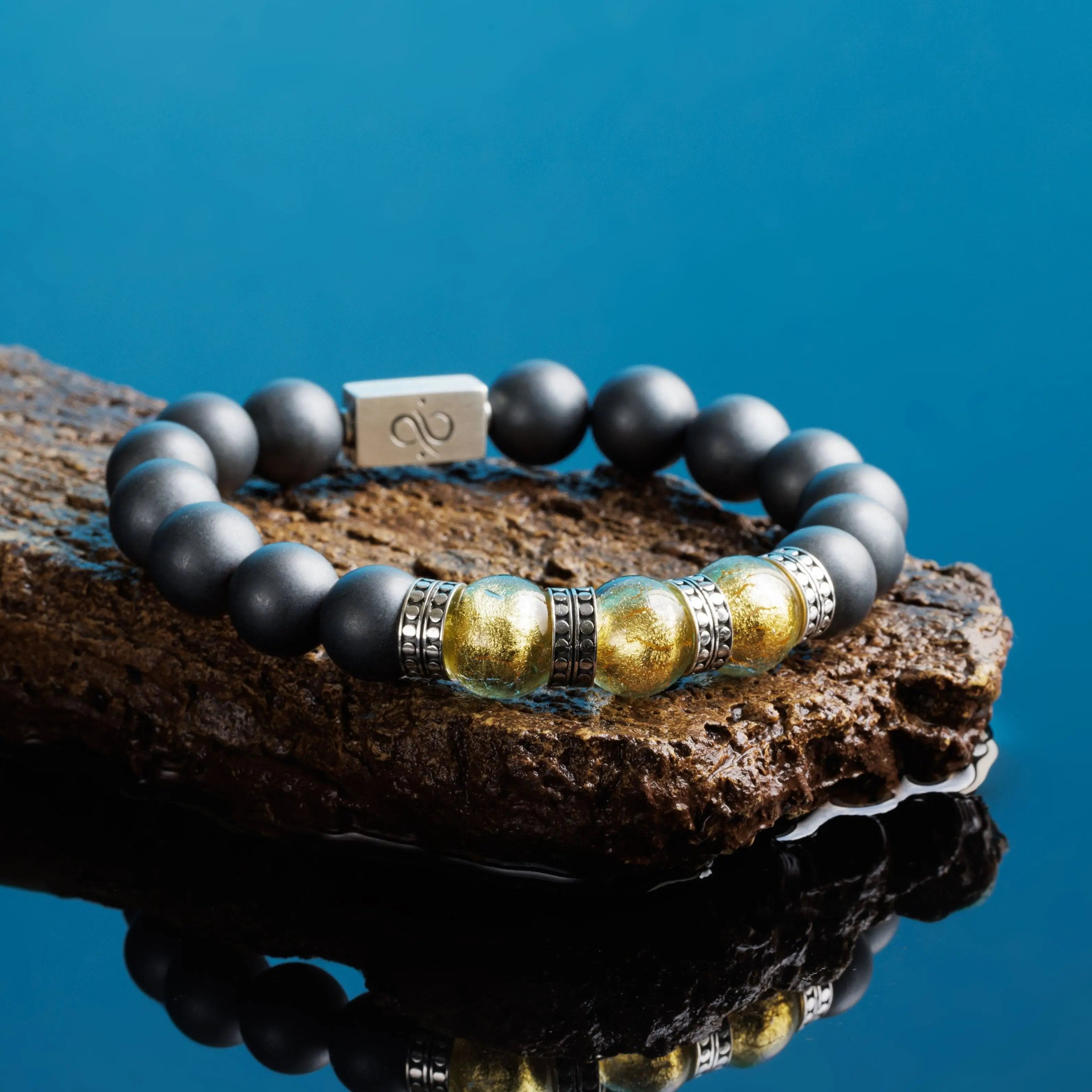 Golden Murano - Matte Hematite Bracelet I (12mm)