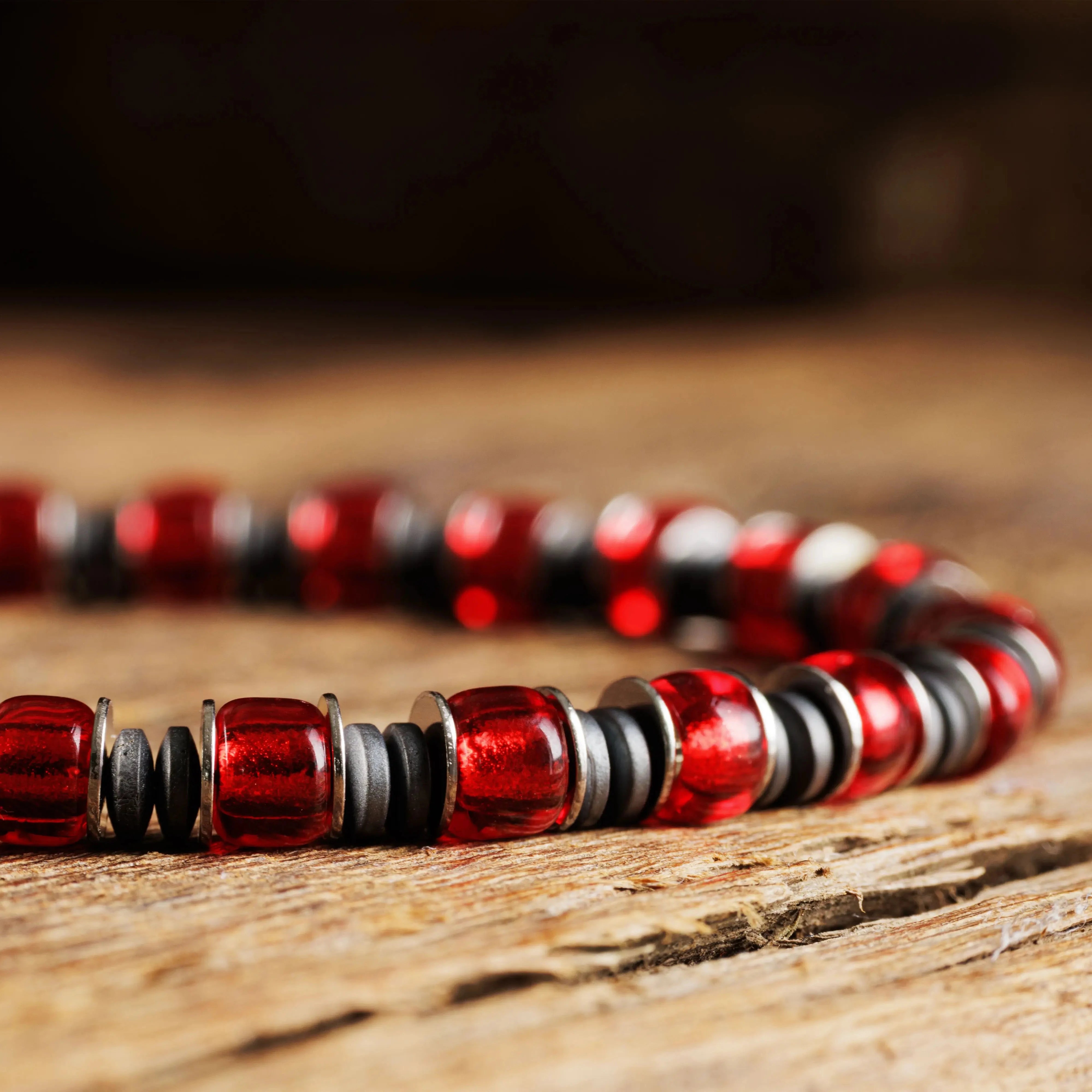 Red Silver & Hematite Bracelet IX (6mm)