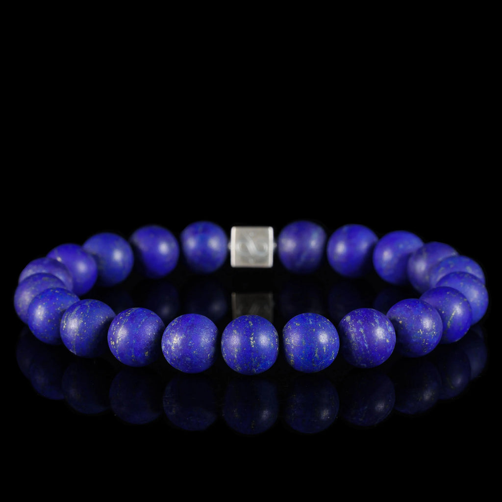 Unisex Bracelet 10mm Matte Blue Lapis outlets Lazuli with Baby Blue Agate on Stainless Steel