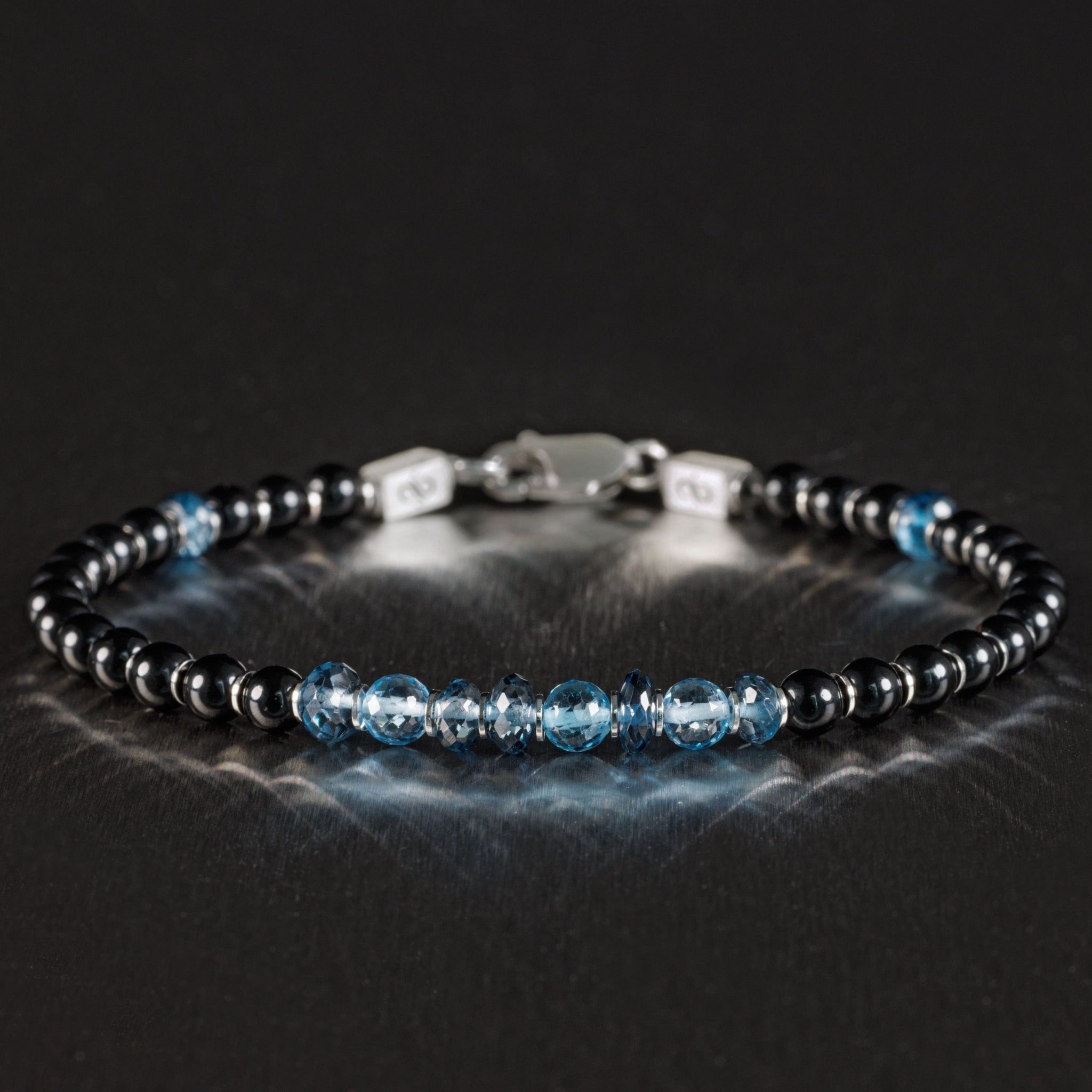 Londres y Topacio Azul Suizo - Pulsera de Turmalina Negra III (3.5-5mm)