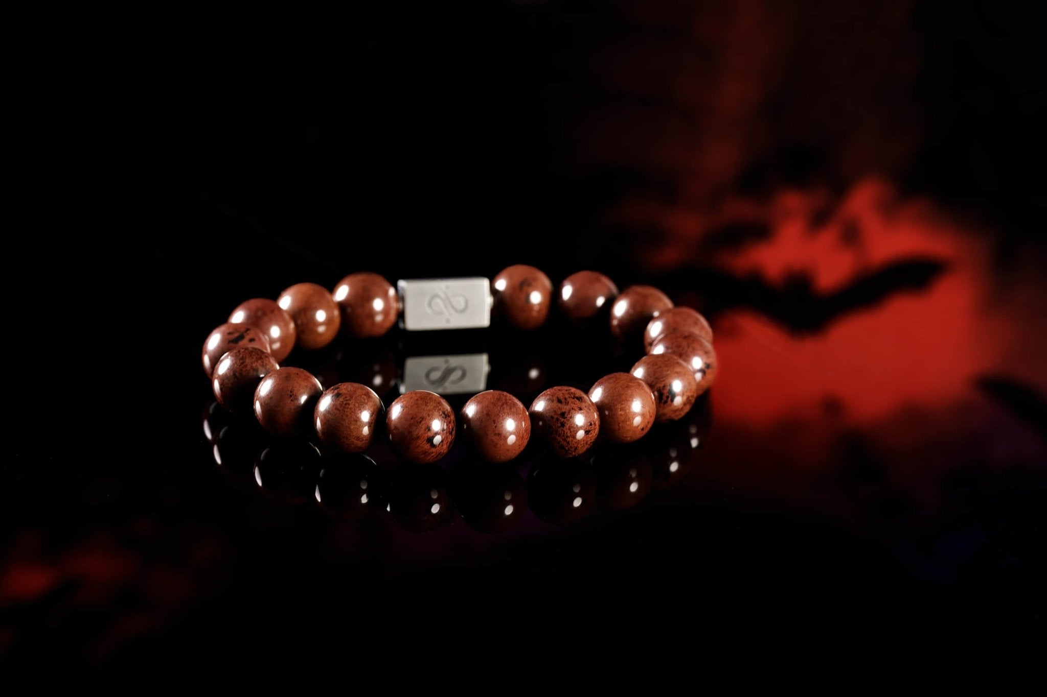 Classic Mahogany Obsidian, 12mm, Silver bracelet (6837638004790)