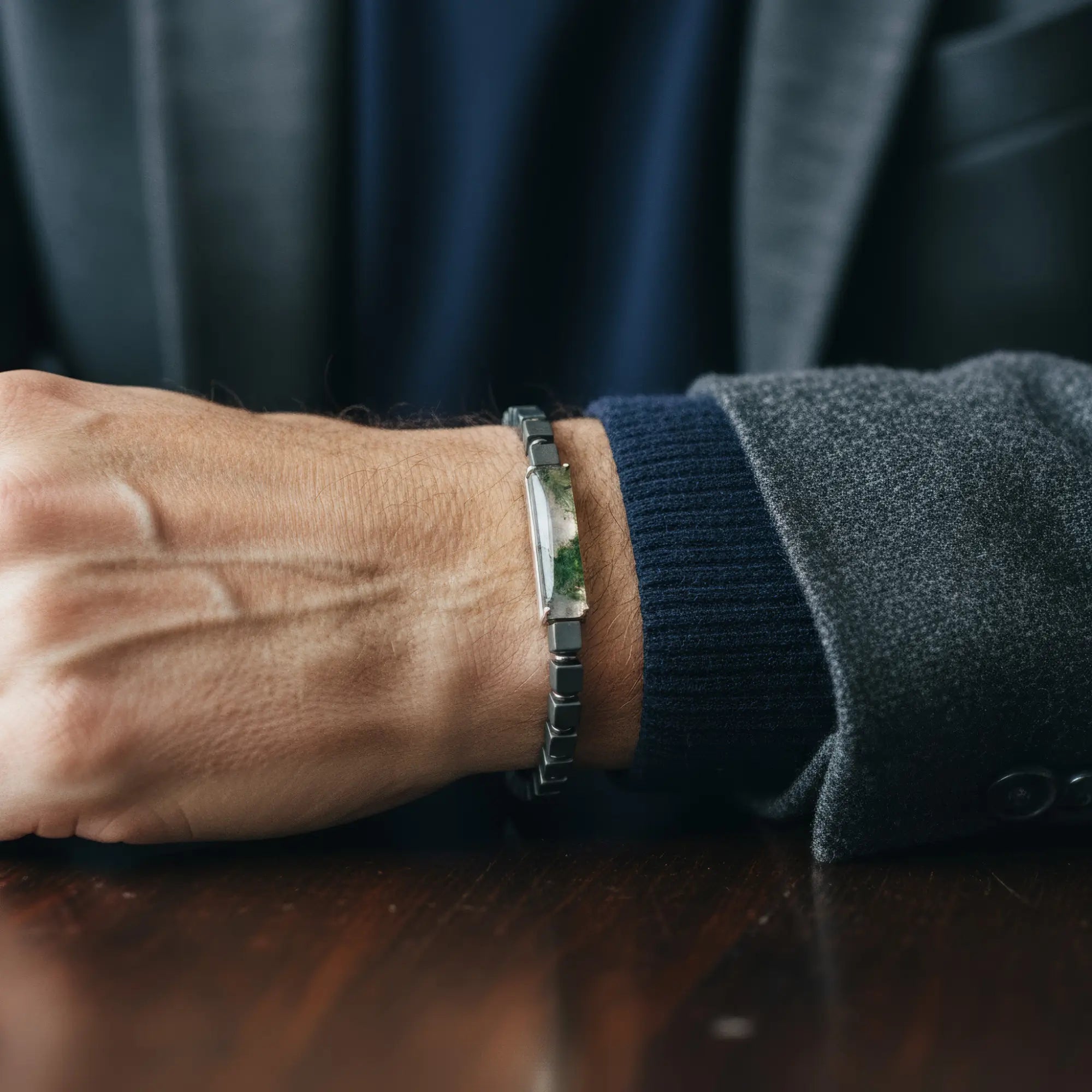 Moss Agate - Hematite Cube Bracelet I (4-6mm)