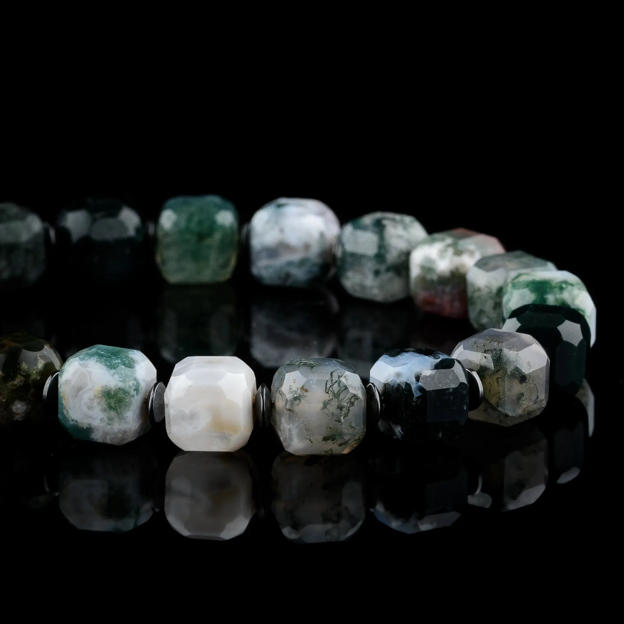 Moss Agate Cube Bracelet I (8mm)