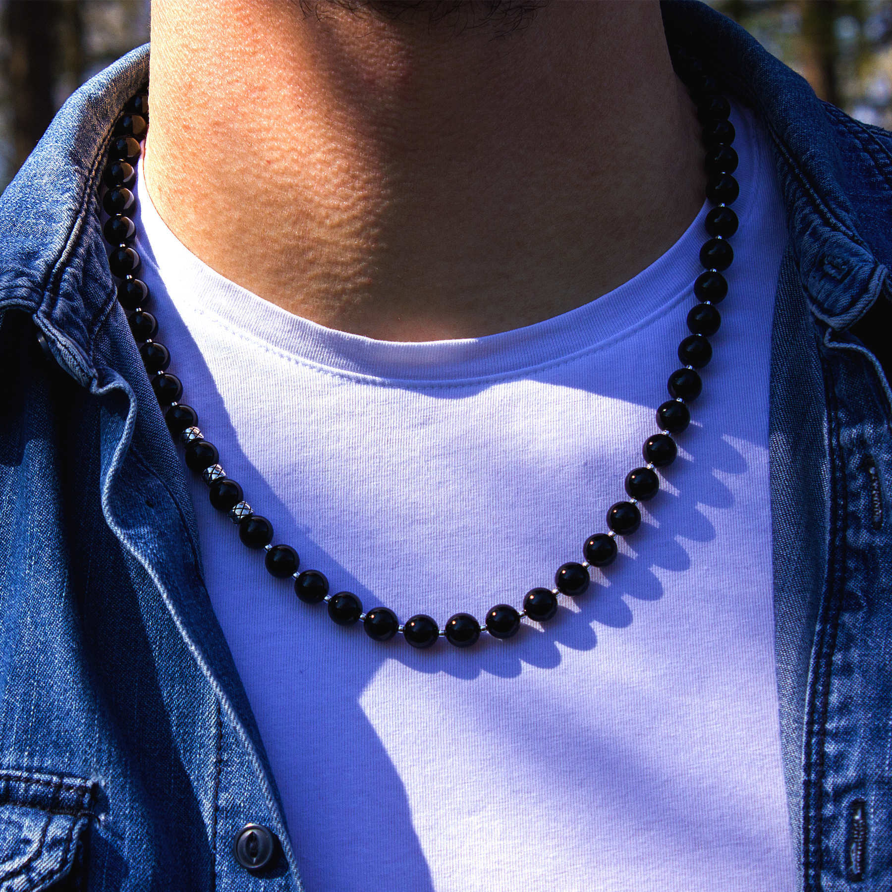 Prime Obsidian and Silver, 8mm, Silver necklace (2060141756470)