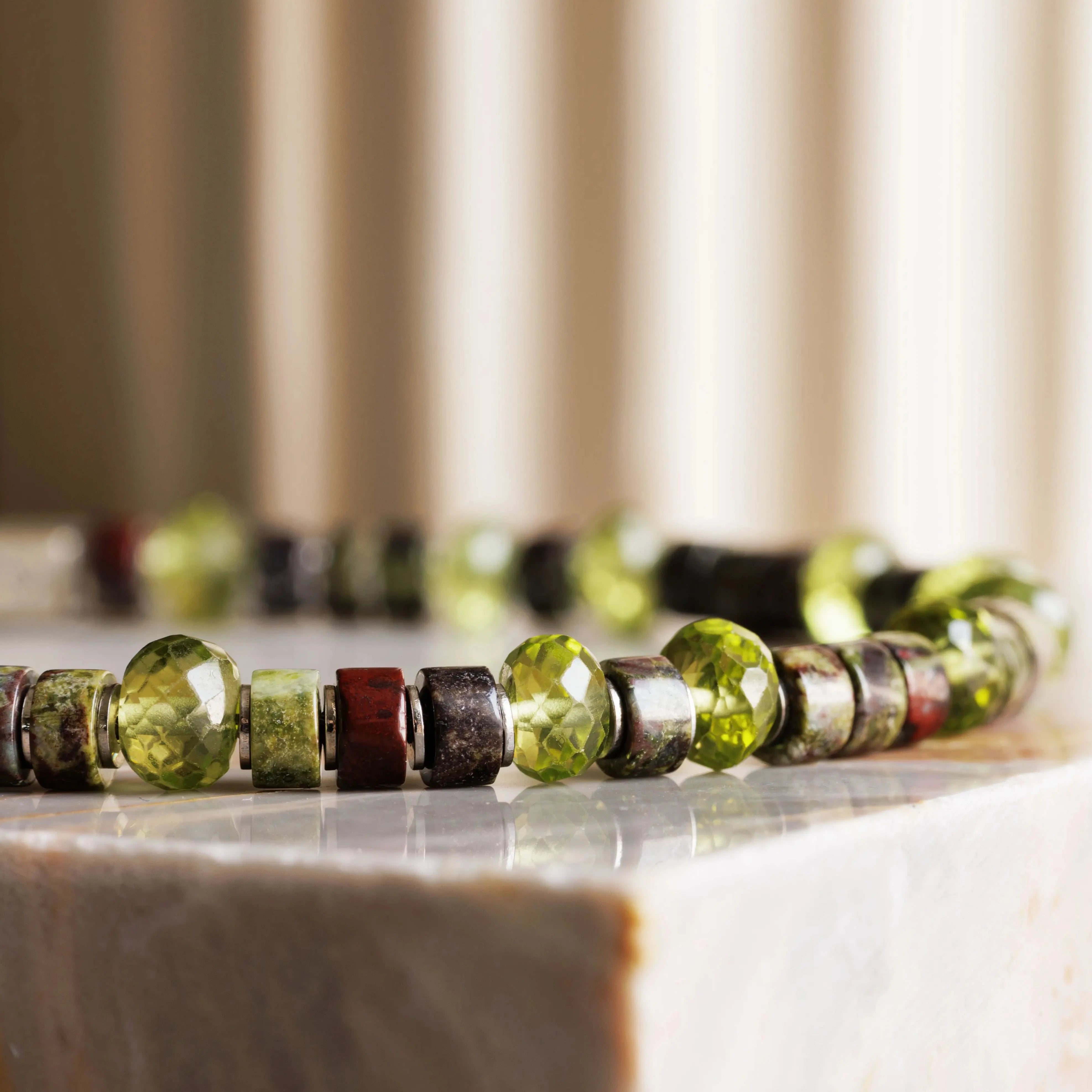 Peridot - Dragon Blood Jasper Bracelet I (4-5mm)