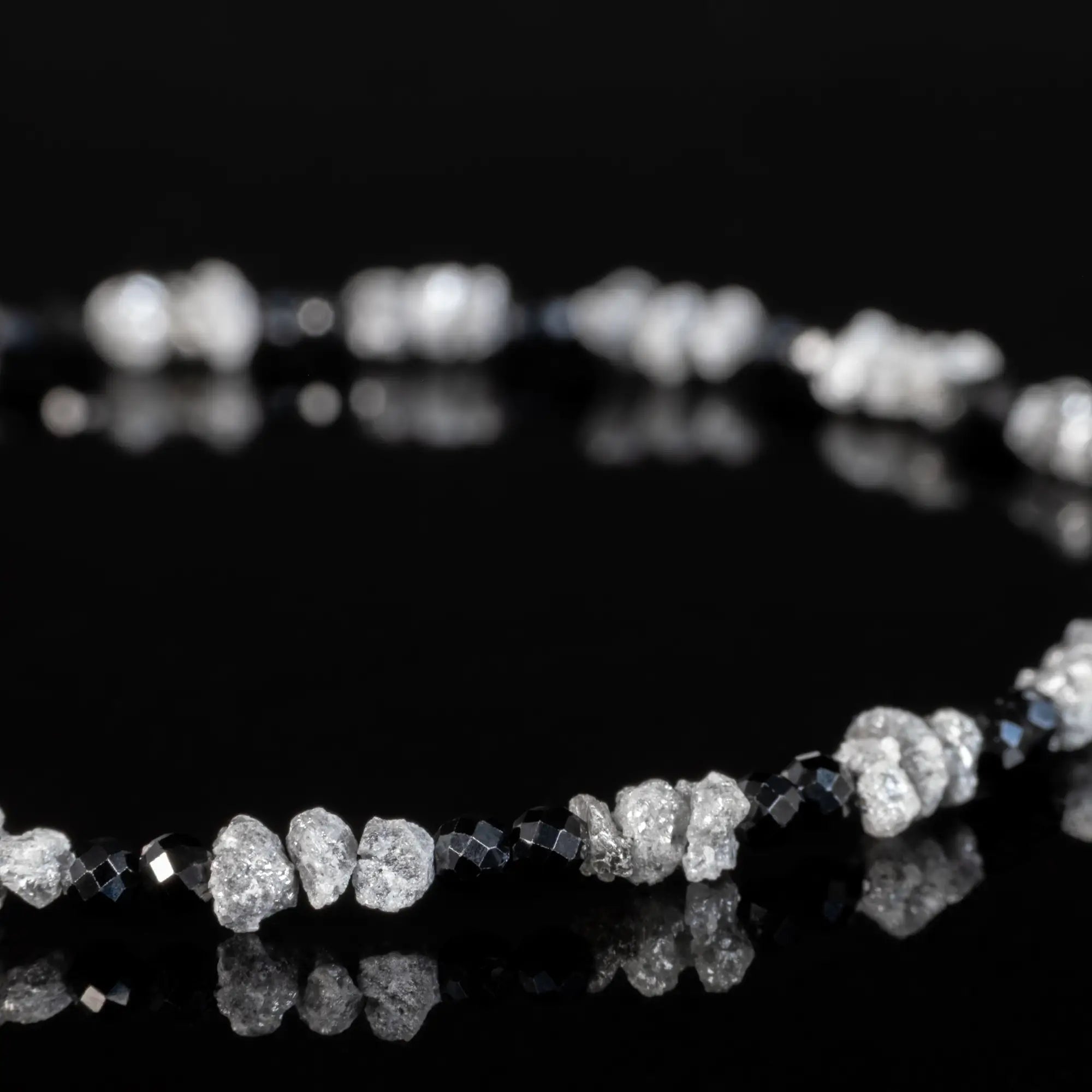 Raw Silvery Diamond - Black Spinel Bracelet II (2-3mm)