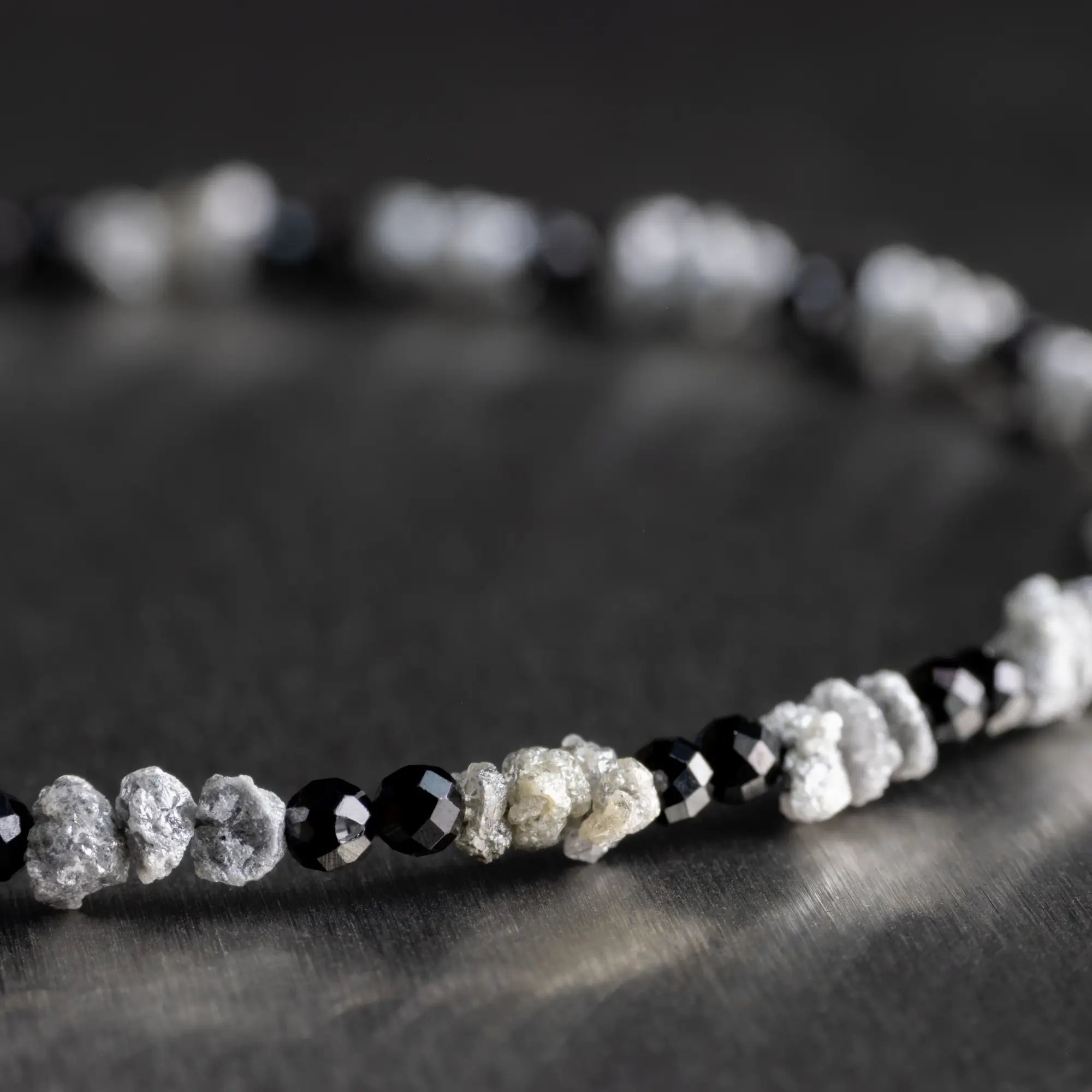 Raw Silvery Diamond - Black Spinel Bracelet II (2-3mm)