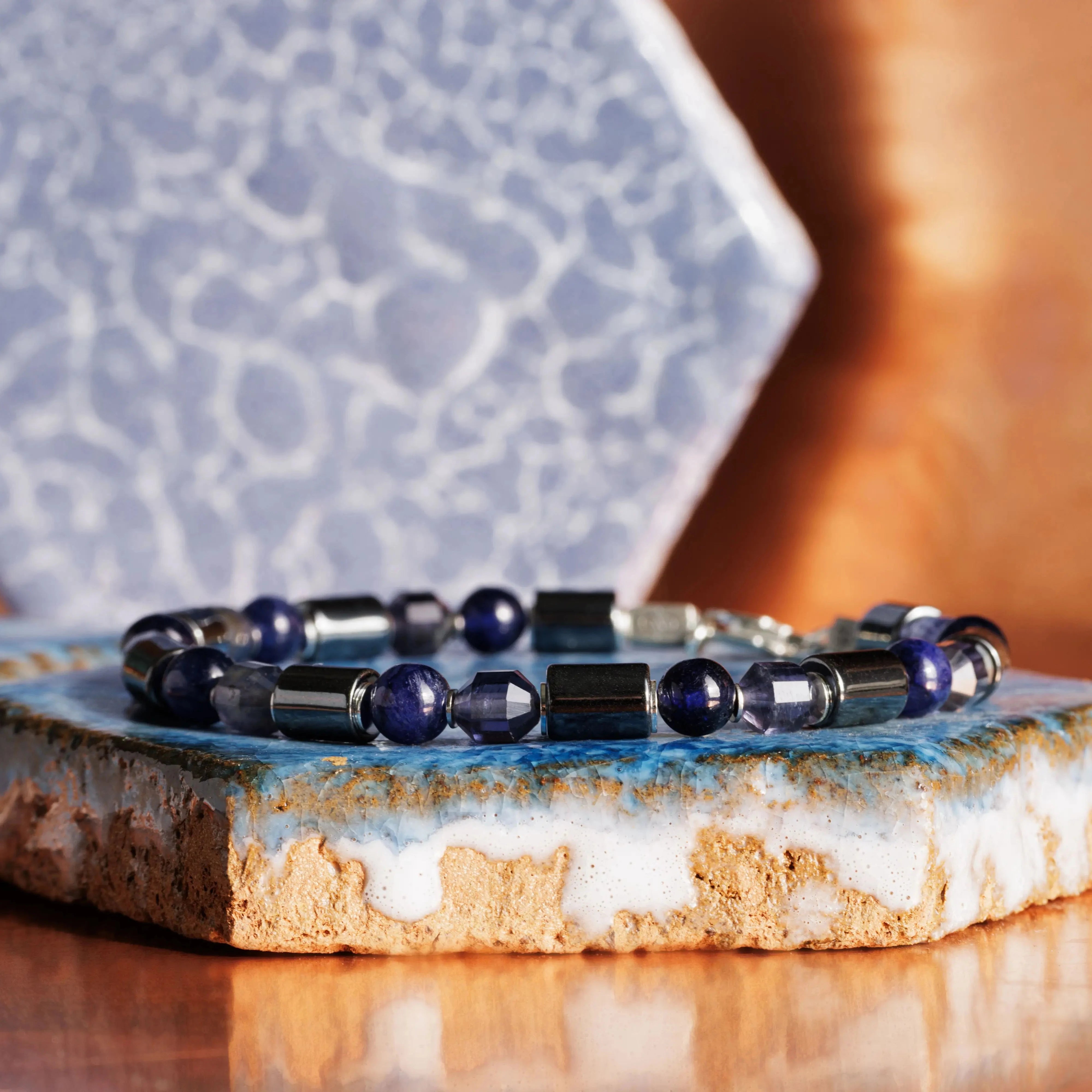 Blue Sapphire - Iolite - Hematite Bracelet VII (6mm)