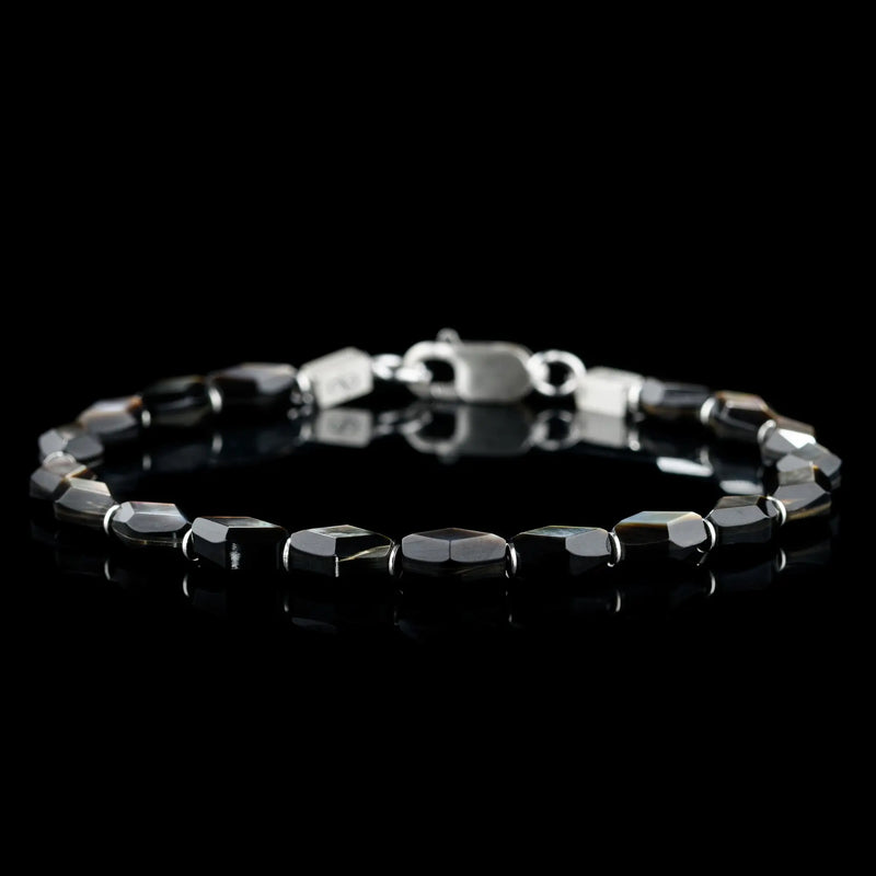Black lip oyster bracelet for men. 9x6mm shell tiles. Aurum Brothers.