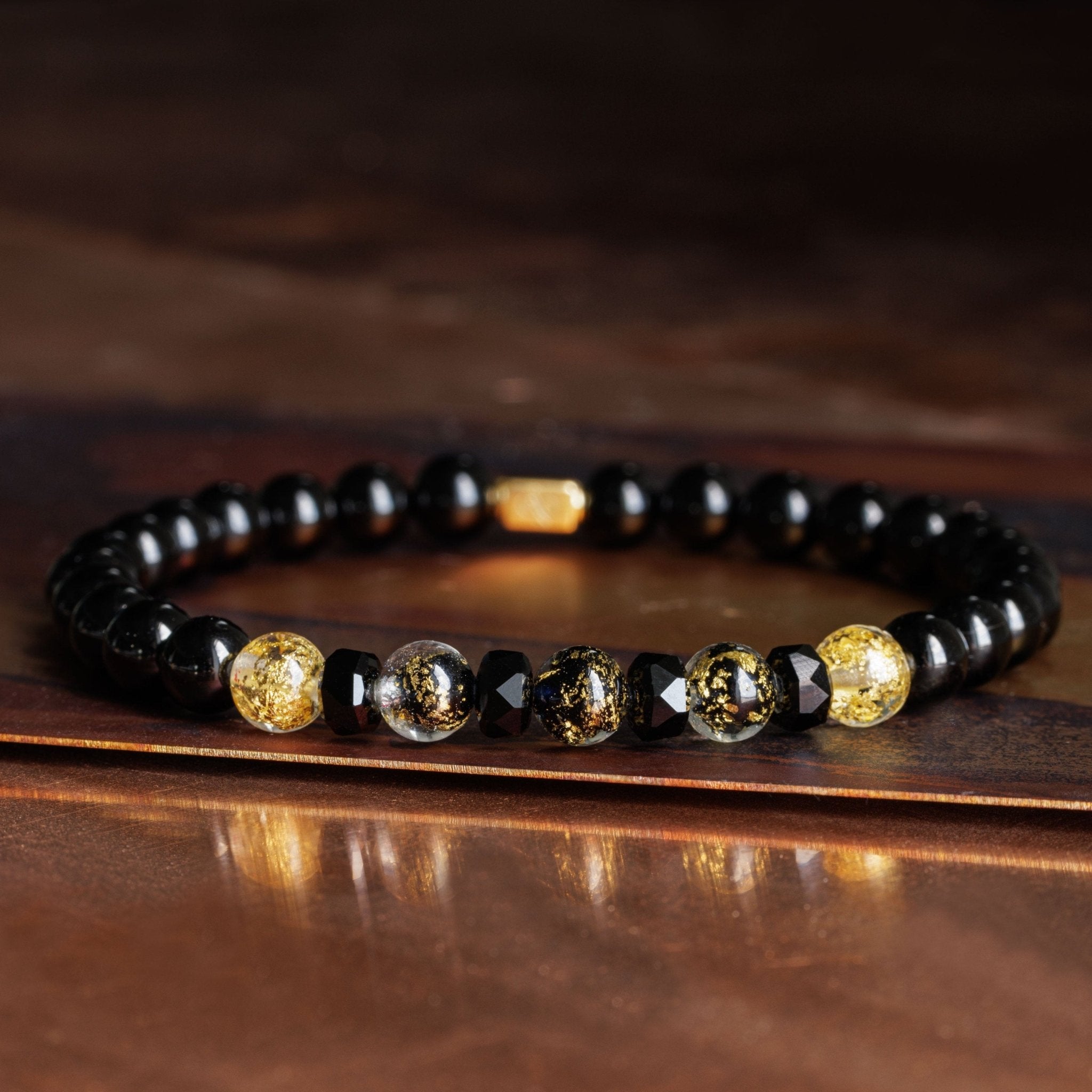 Golden Black Murano - Black Tourmaline Gold Bracelet I (6mm)