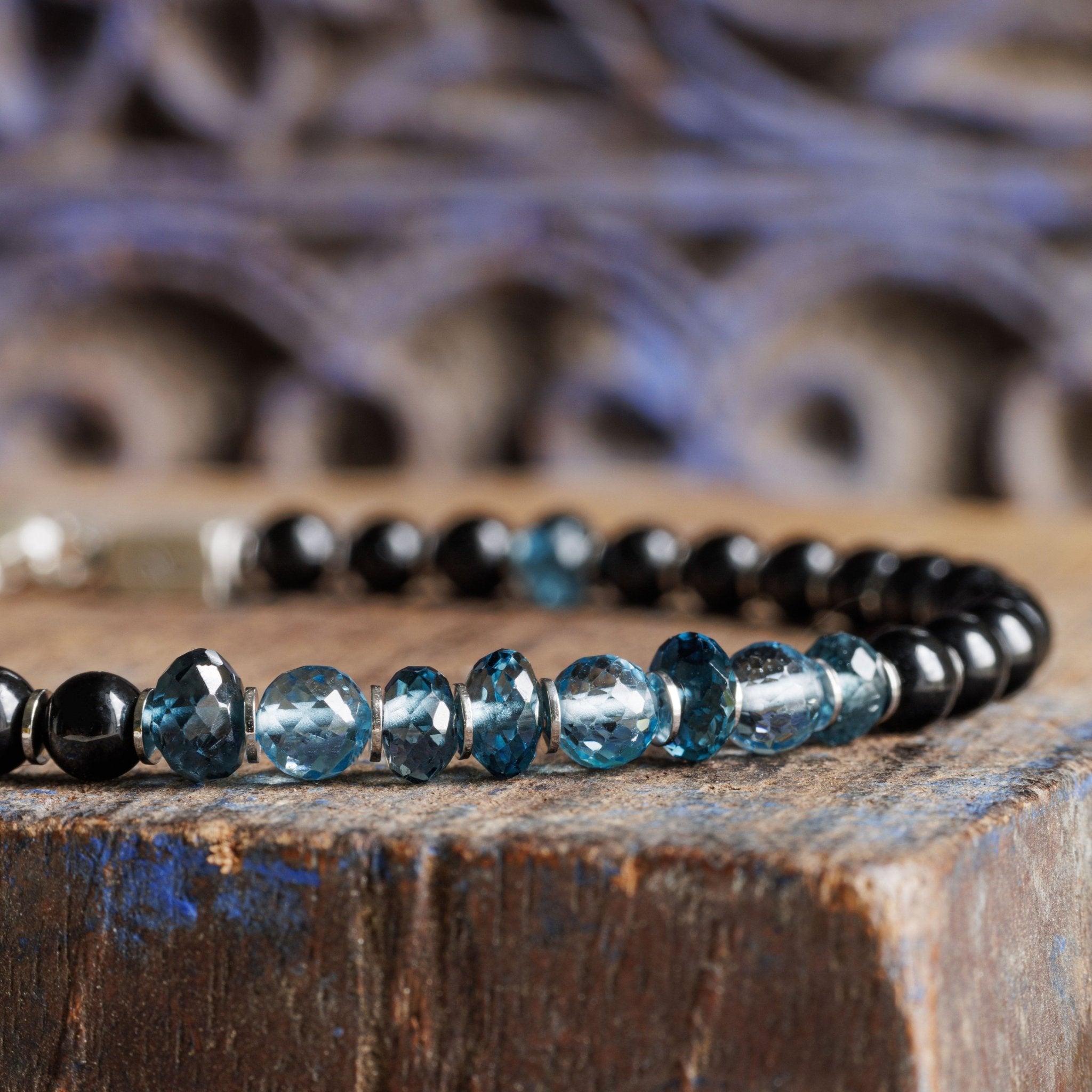 London & Swiss Blue Topaz - Black Tourmaline Bracelet III (3.5-5mm)