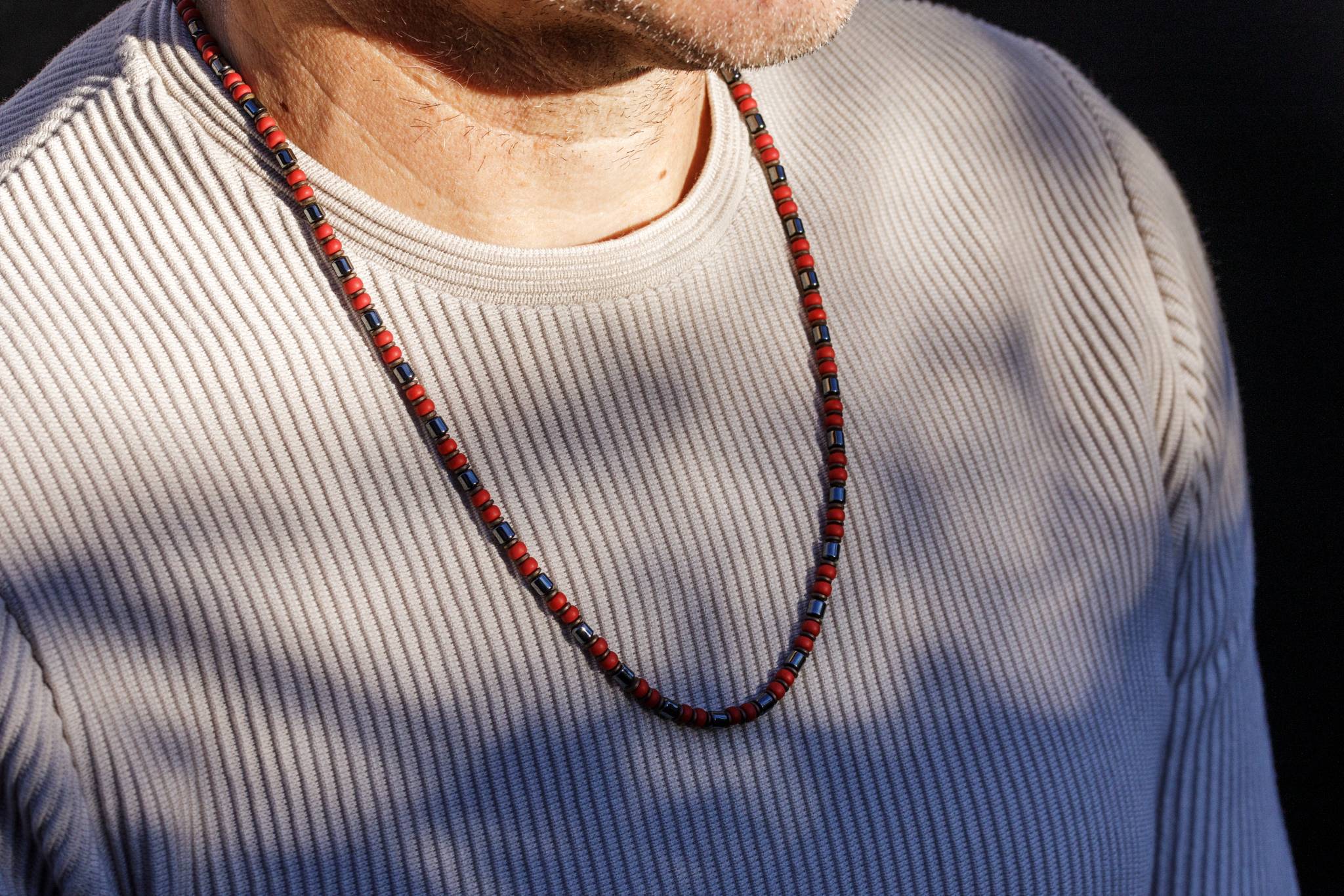 Hematite Column - Matte Brick Red, 4mm, Silver necklace (6652797812790)