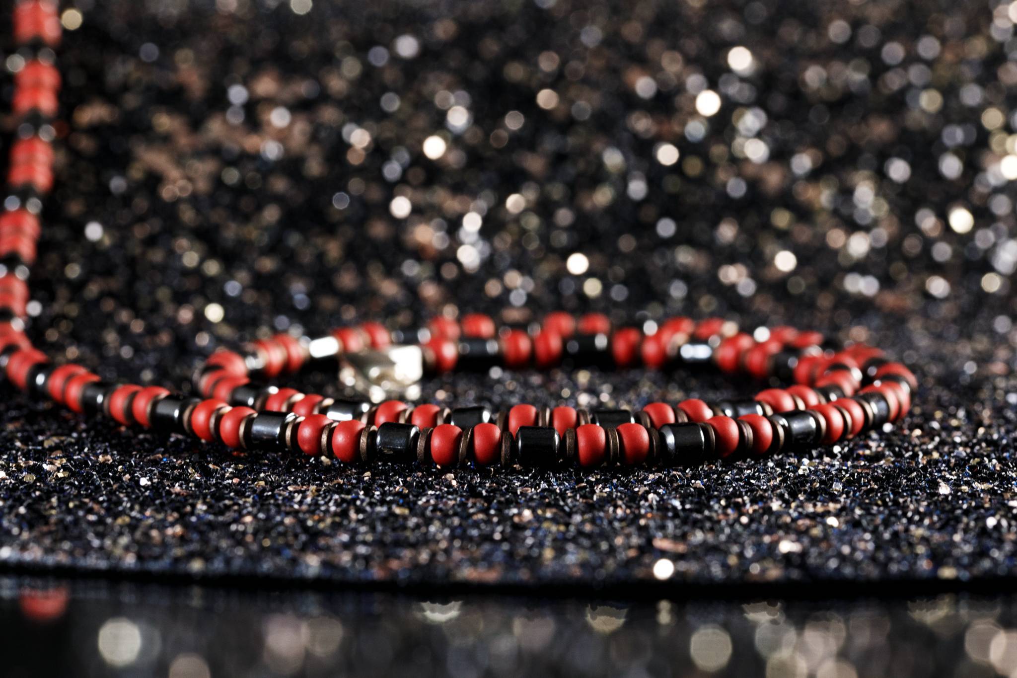 Hematite Column - Matte Brick Red, 4mm, Silver necklace (6652797812790)