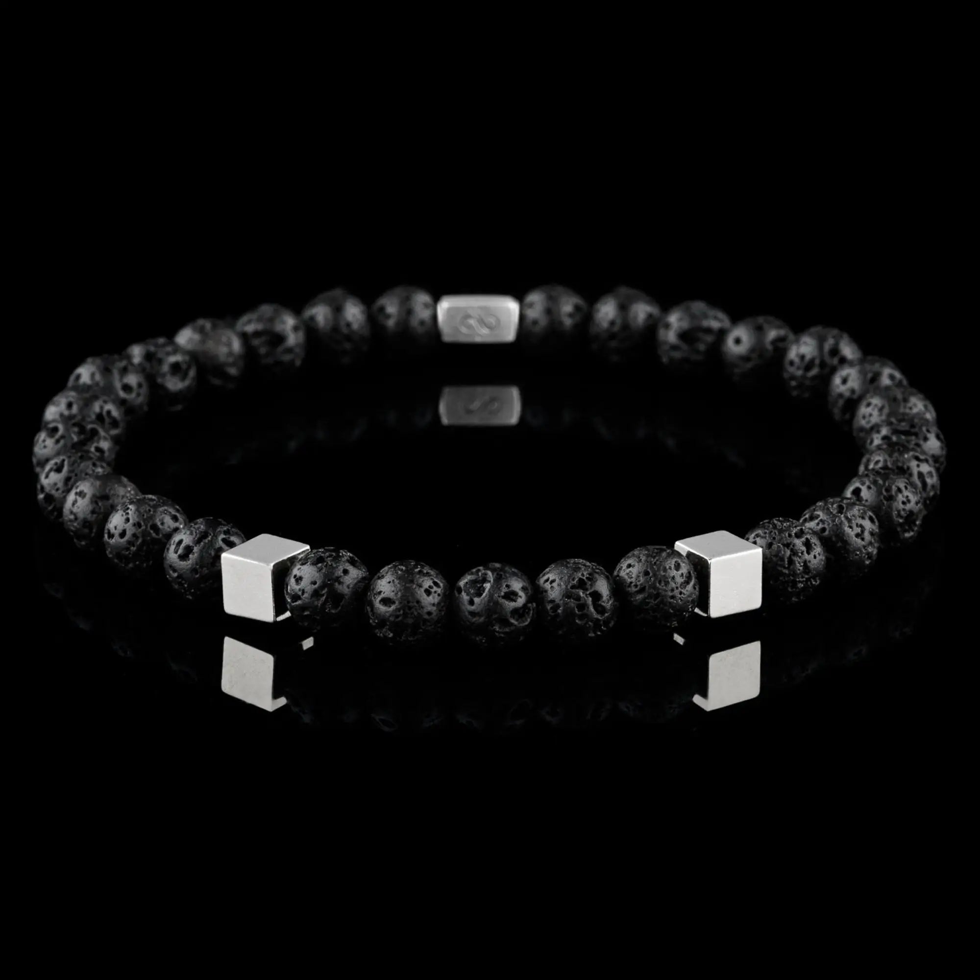 Silver Cube Lava Bracelet (6mm)