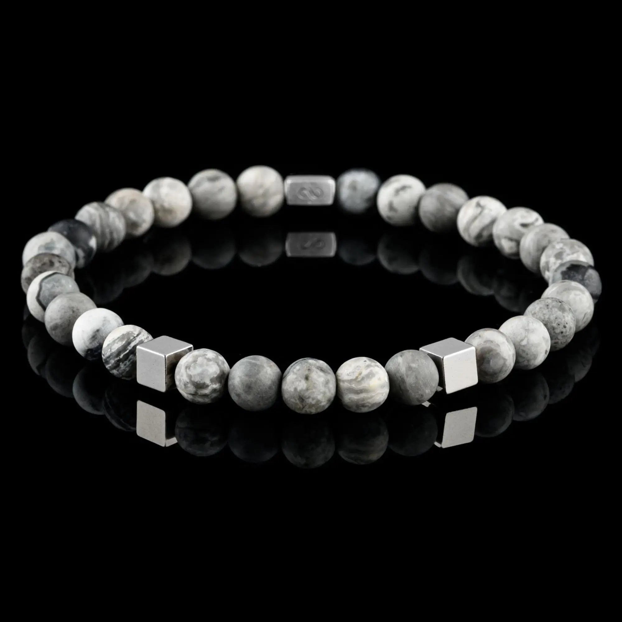 Silver Cube Matte Picasso Jasper Bracelet (6mm)