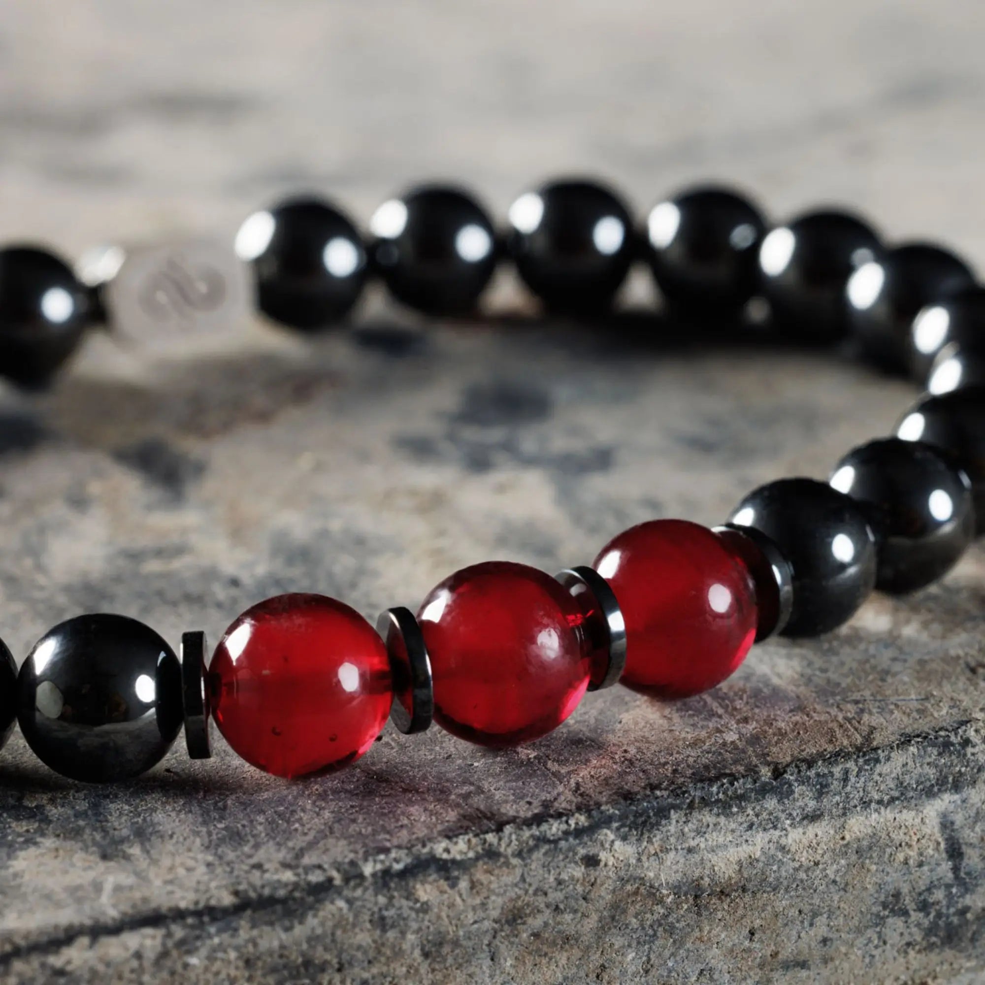 Hematite Murano Red Bracelet (8mm)