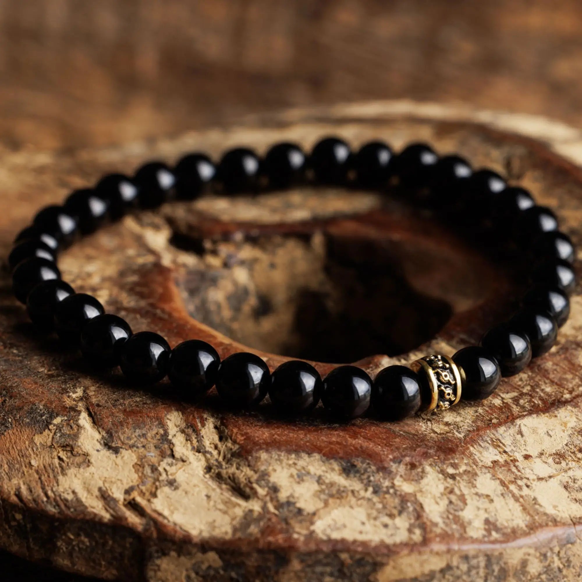 Pulsera de Oro con Turmalina Negra I (6mm)