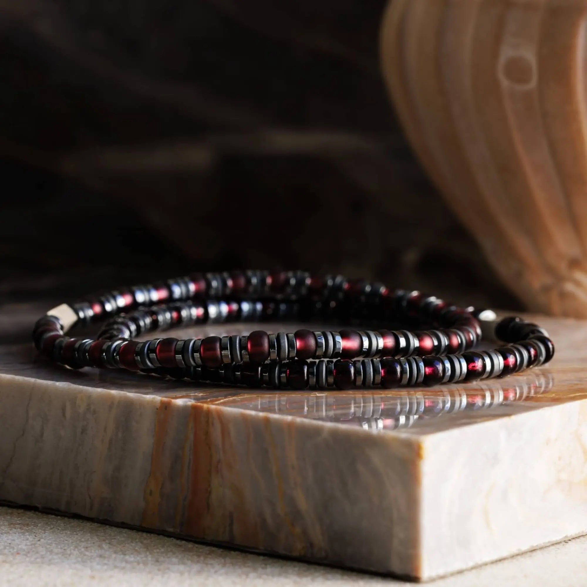 Hematite - Matte Wine Red Bracelet XXIII (4mm)