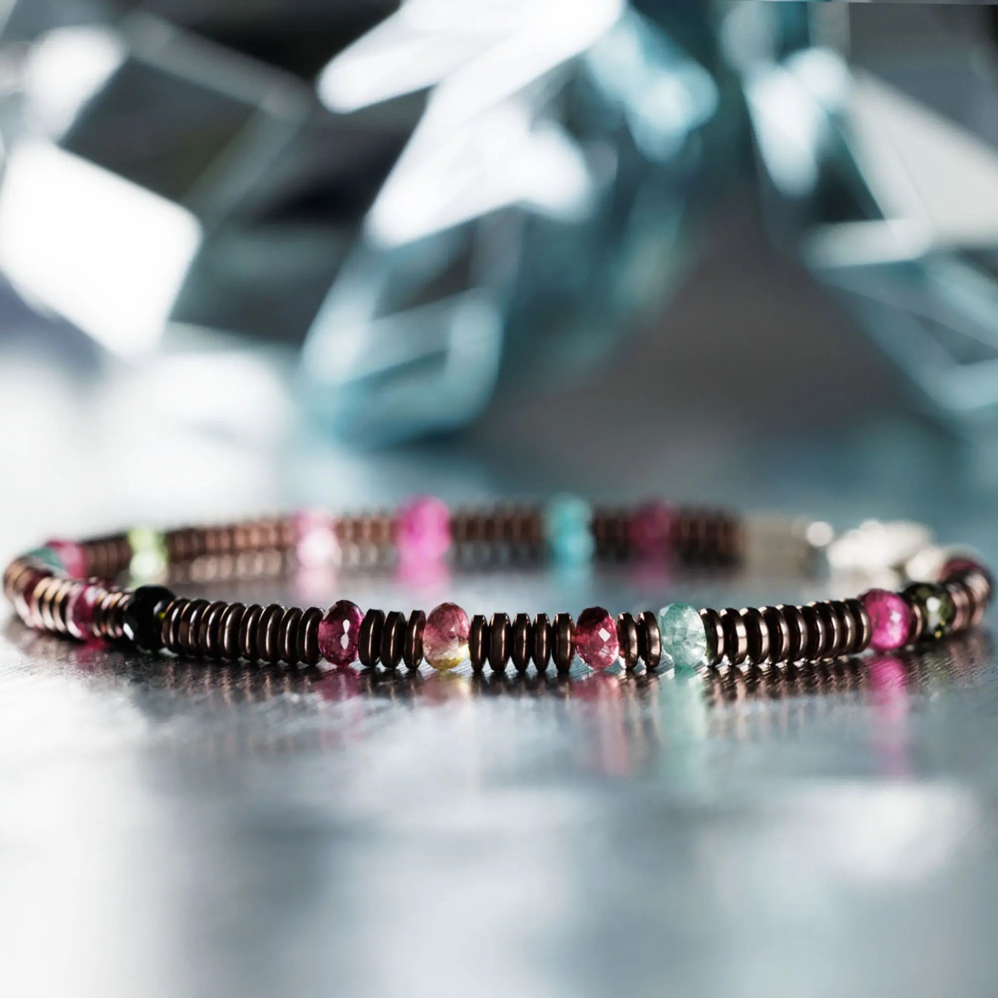 Multicolor Tourmaline – Hematite Bracelet XIV (3.5-4mm)