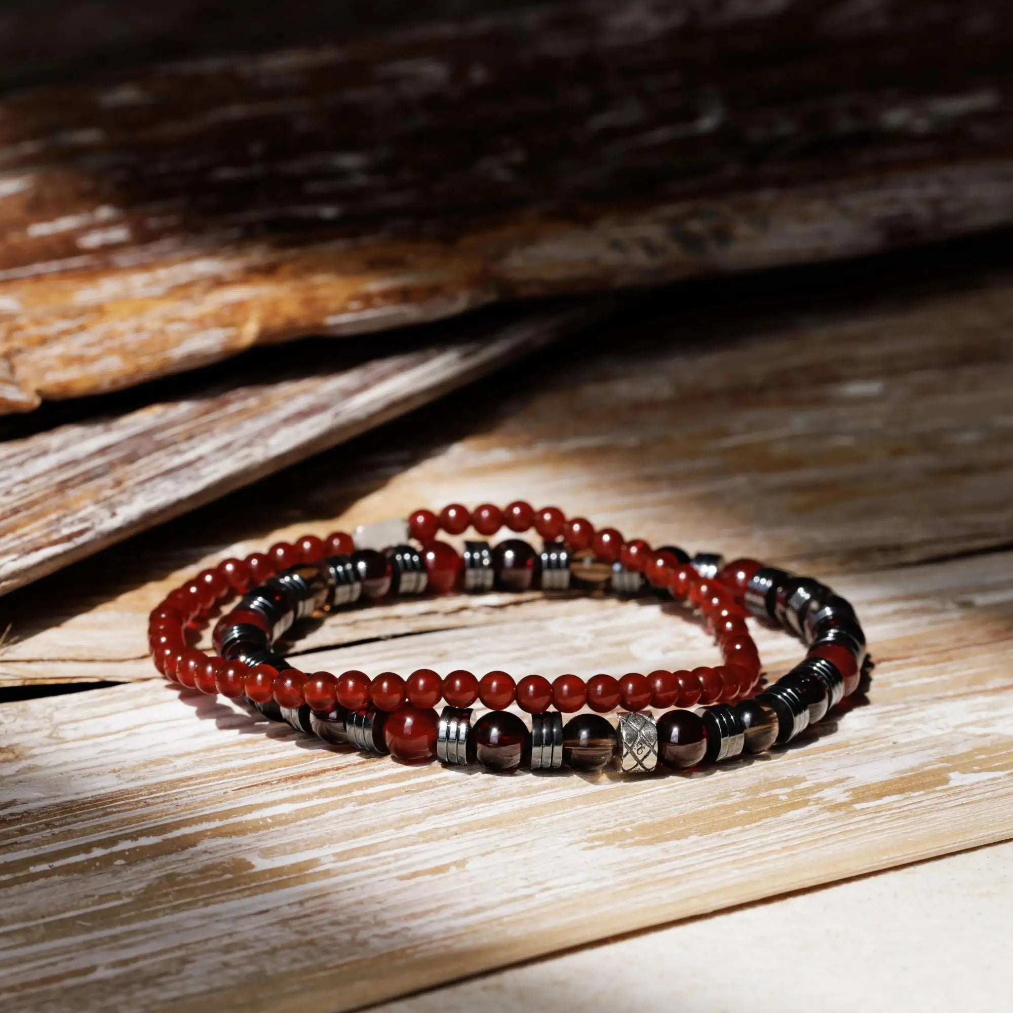 Red Garnet - Carnelian - Smoky Quartz Bracelet I (6mm)