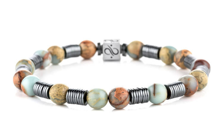 Long Wired Regalite Jasper, 8mm, Silver bracelet (6837623488566)