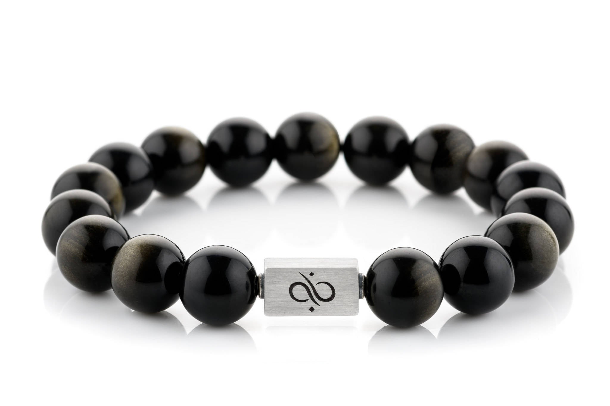 Classic Gold Sheen Obsidian, 12mm, Silver bracelet (6837639741494)