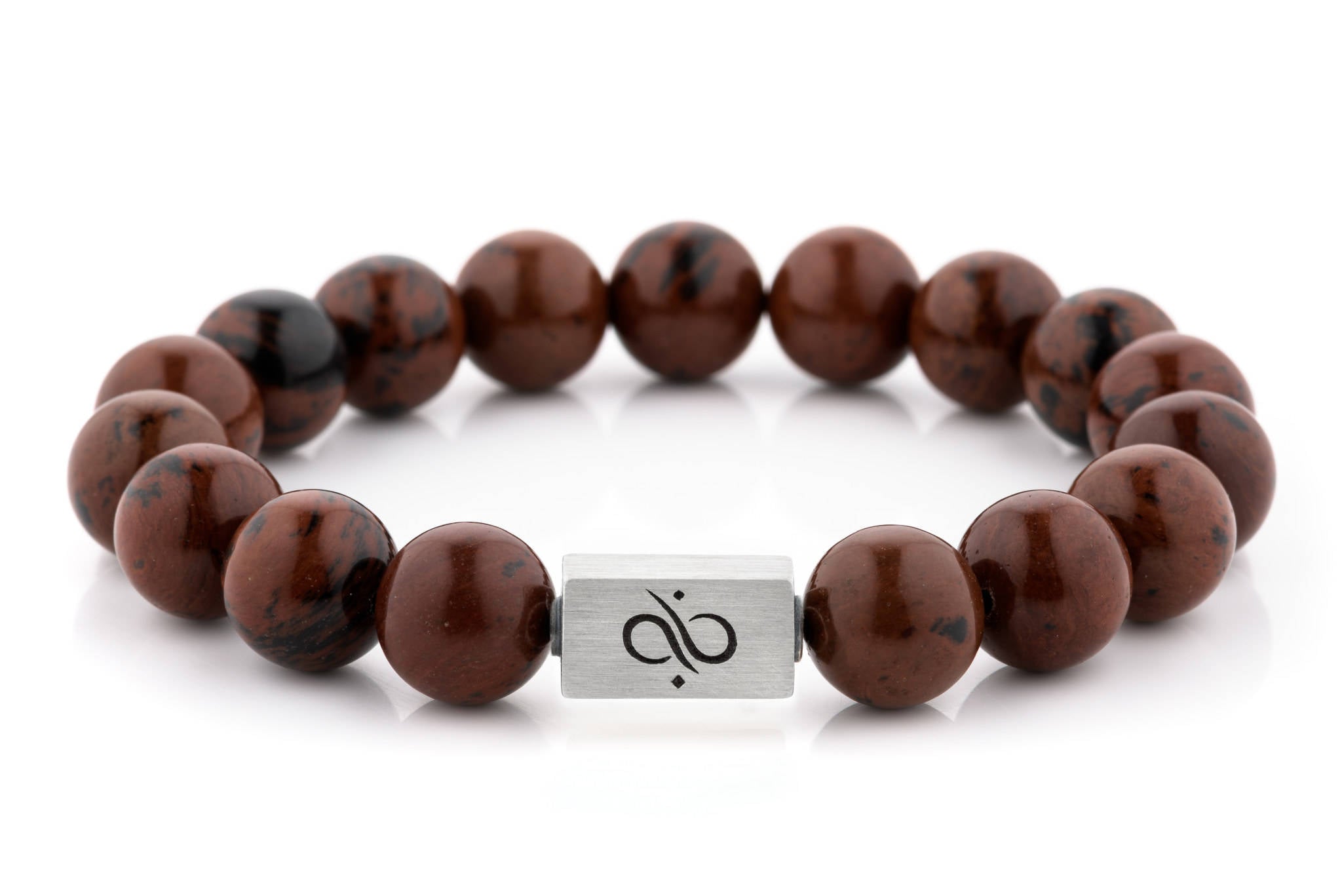 Classic Mahogany Obsidian, 12mm, Silver bracelet (6837638004790)