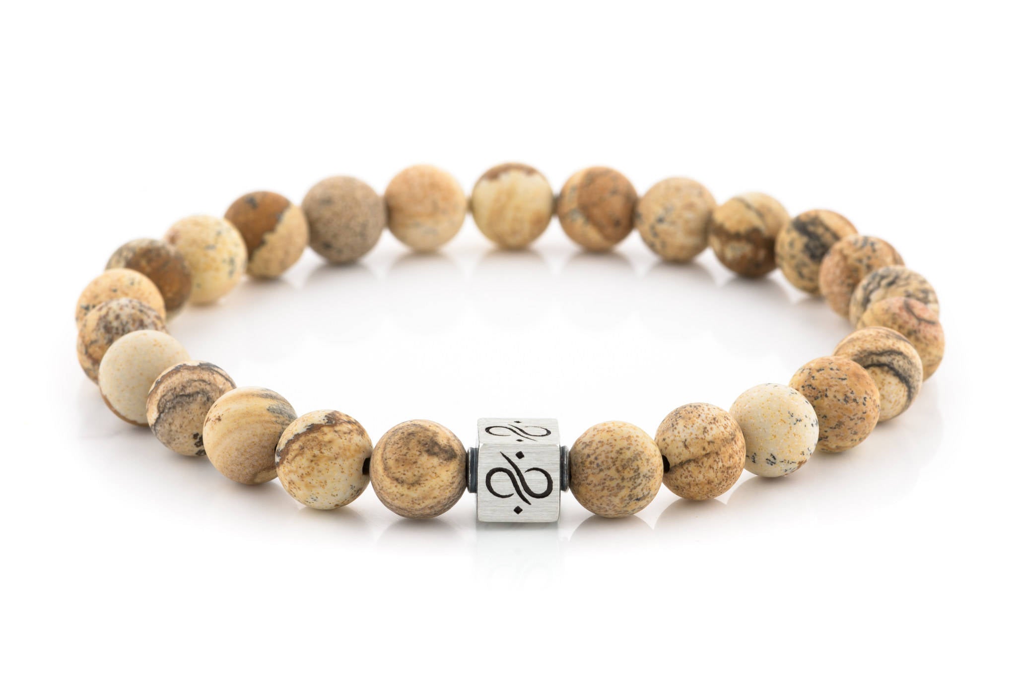Classic Matte Landscape Jasper, 8mm, Silver bracelet (615341850683)