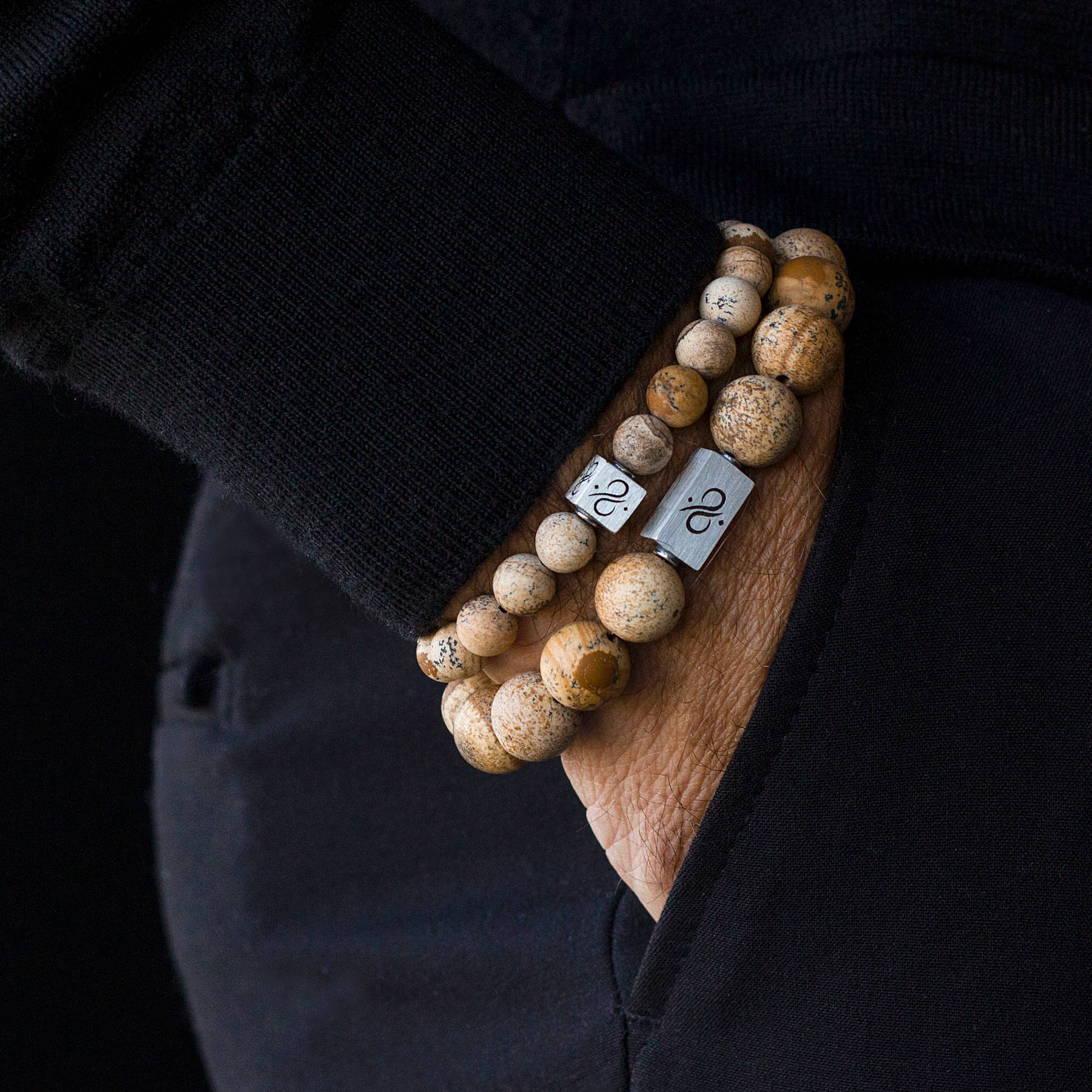 Classic Matte Landscape Jasper, 8mm, Silver bracelet (615341850683)