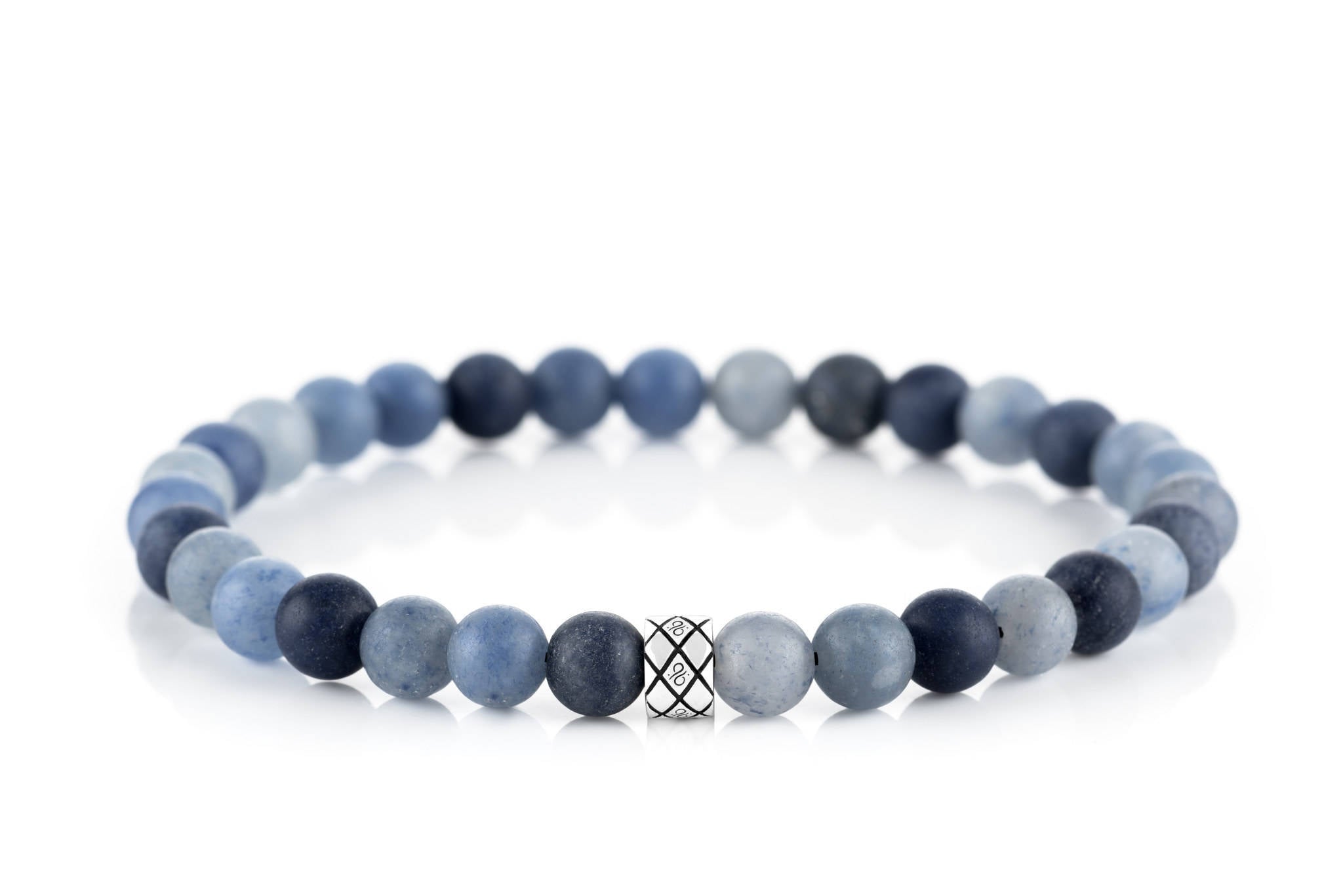 Abacus Matte Blue Aventurine, 6mm, Silver bracelet (2142429347894)