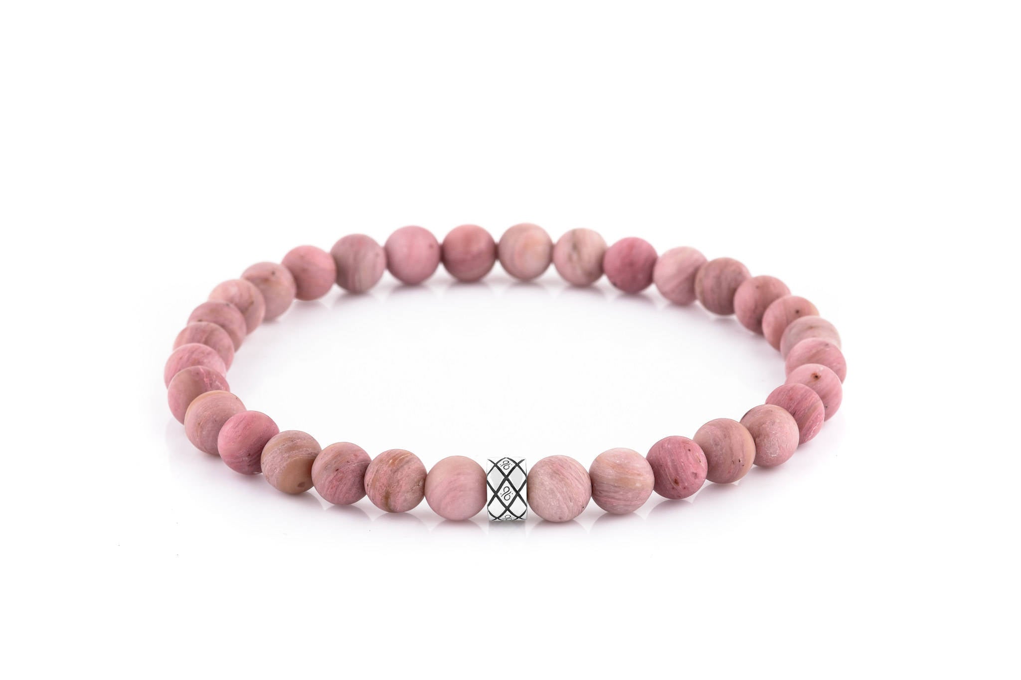 Abacus Matte Rhodonite, 6mm, Silver bracelet (2118659702838)