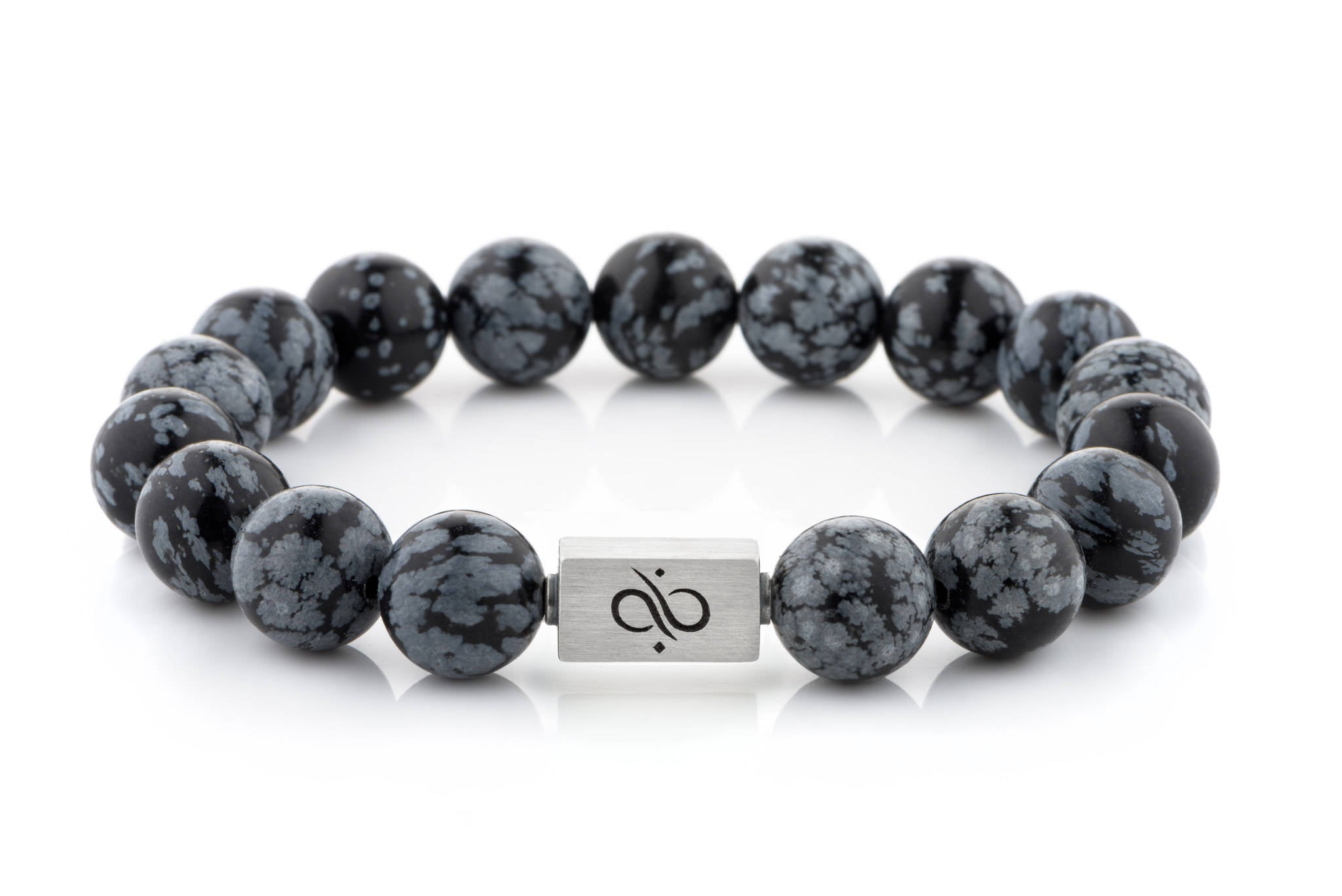 Classic Snowflake Obsidian, 12mm, Silver bracelet (6837652095030)