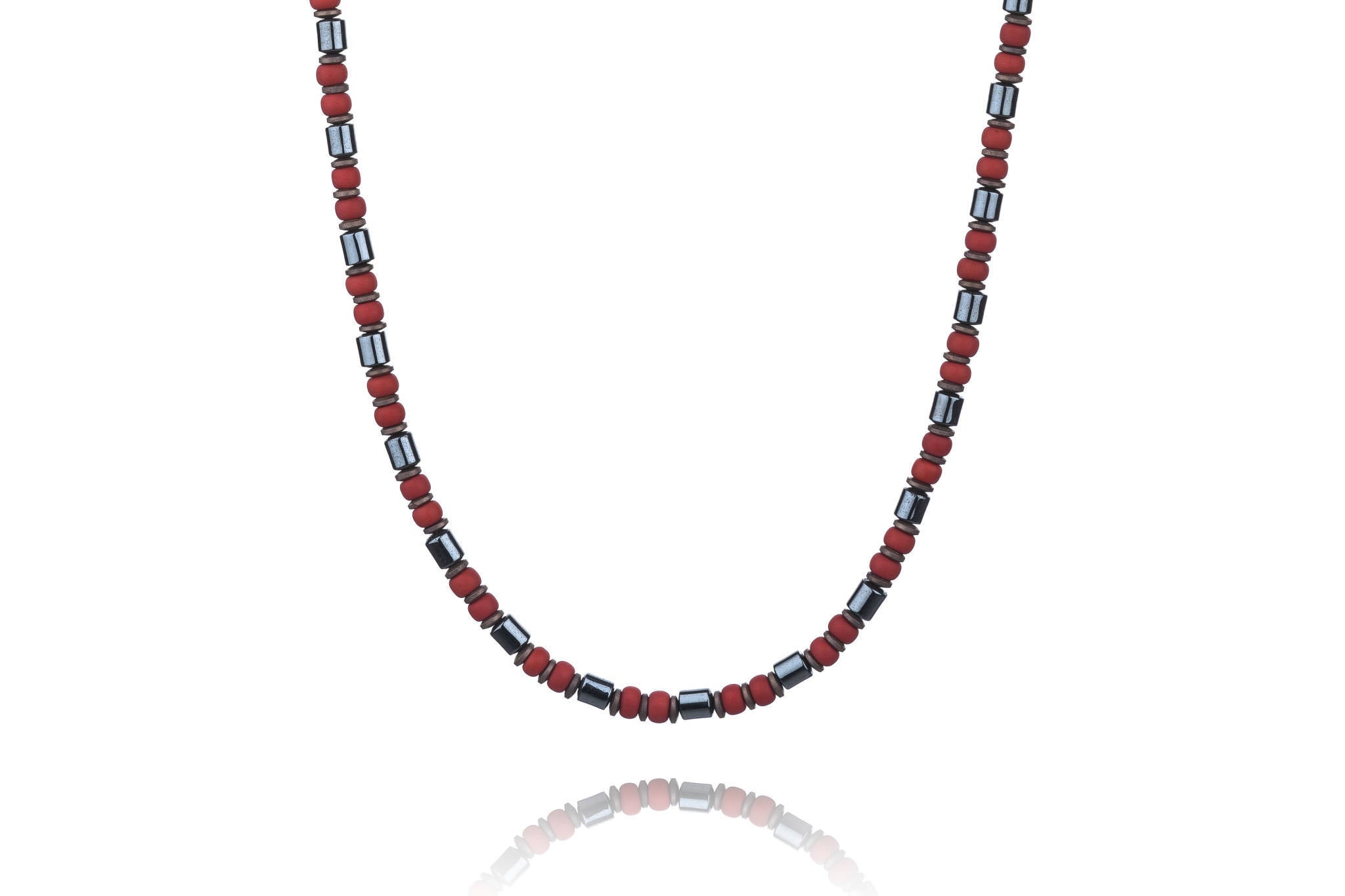 Hematite Column - Matte Brick Red, 4mm, Silver necklace (6652797812790)