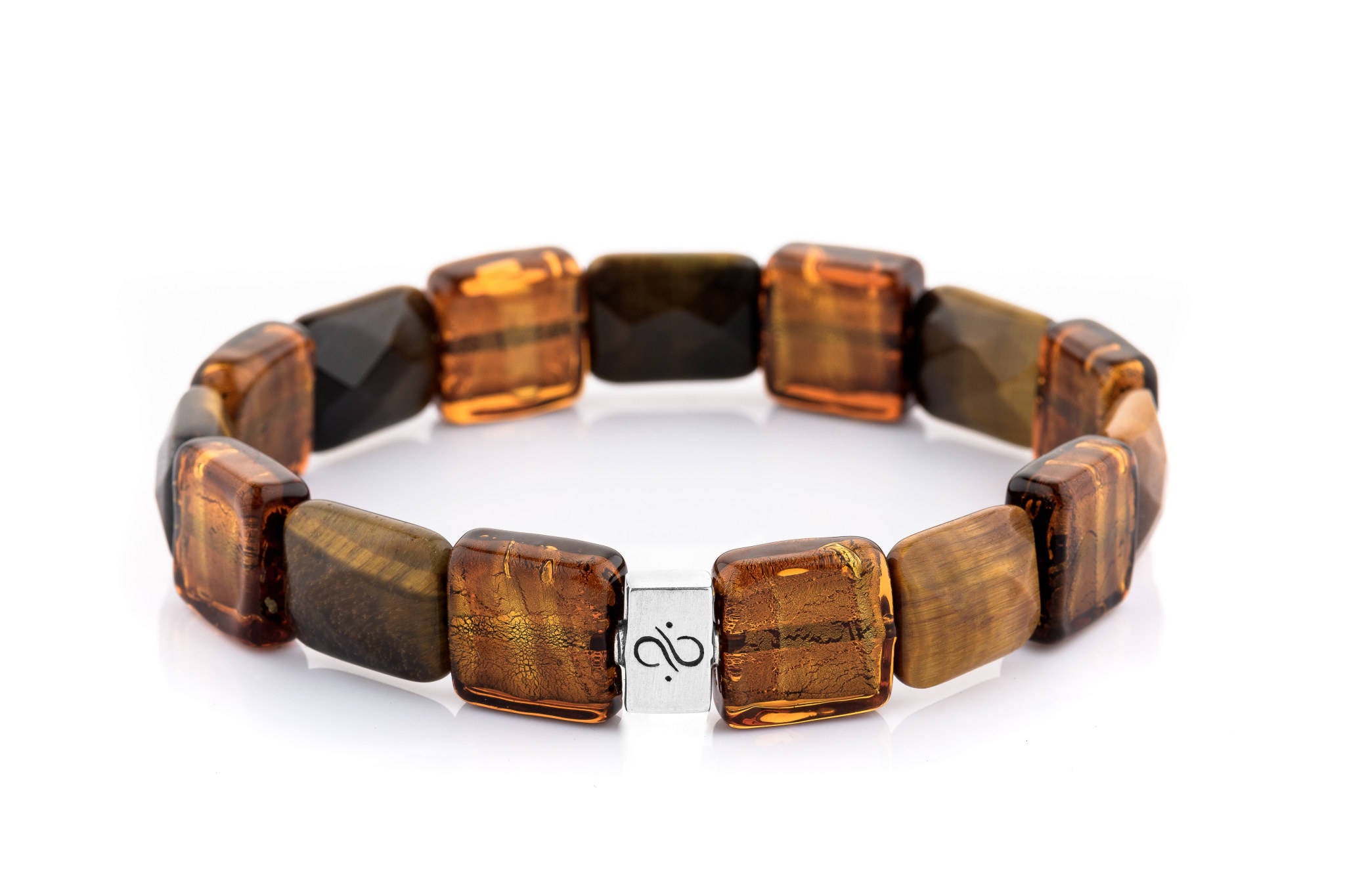 Particolare Ashlar Tiger Eye - Topaz, 14mm, Silver bracelet (6593967685686)